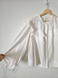 White Linen Cotton Puff Sleeve Blouse (XL)