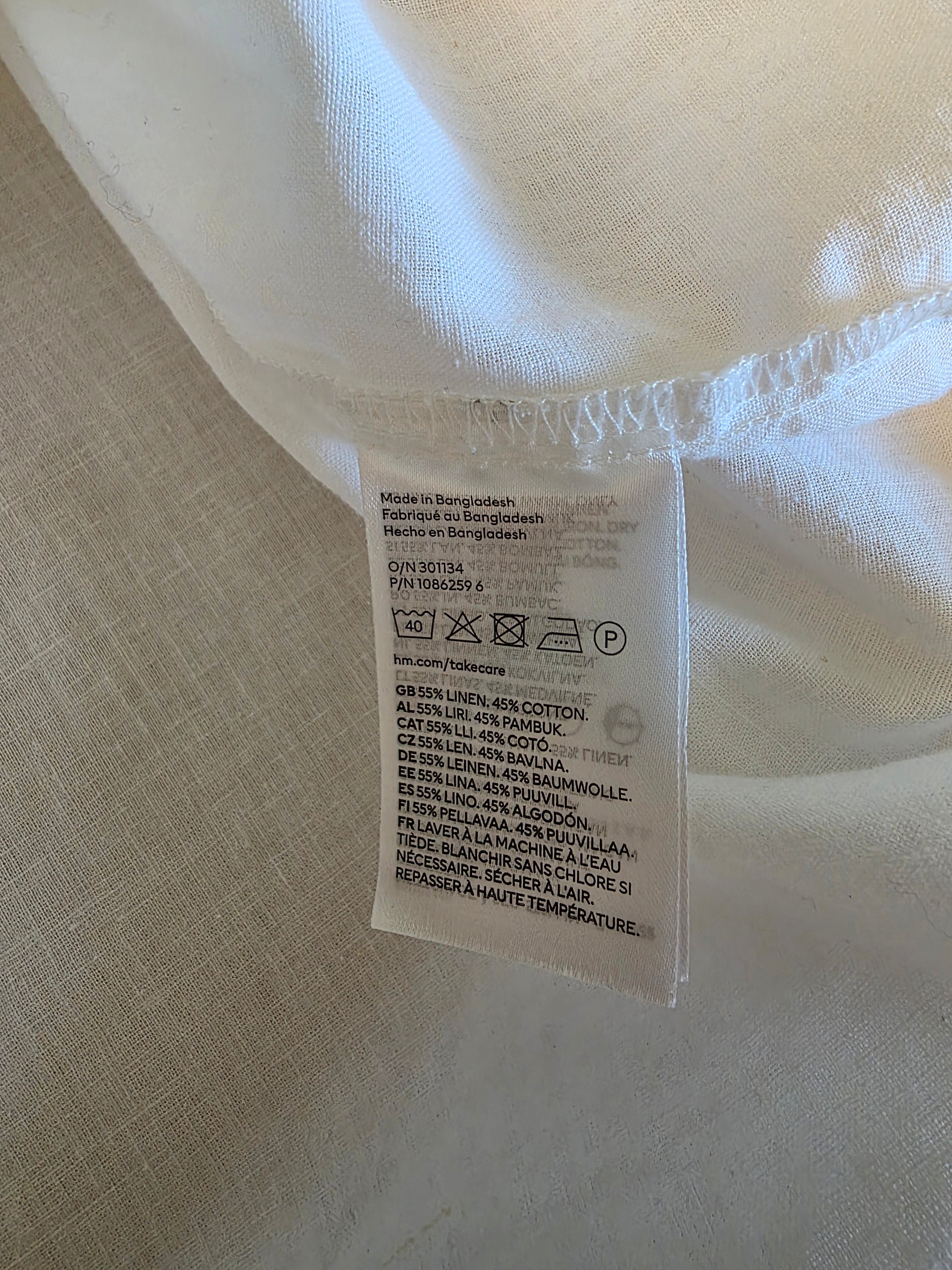 White Linen Cotton Puff Sleeve Blouse (XL)