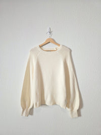 Cream Ribbed Knit Sweater (L)