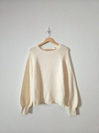 Cream Ribbed Knit Sweater (L)