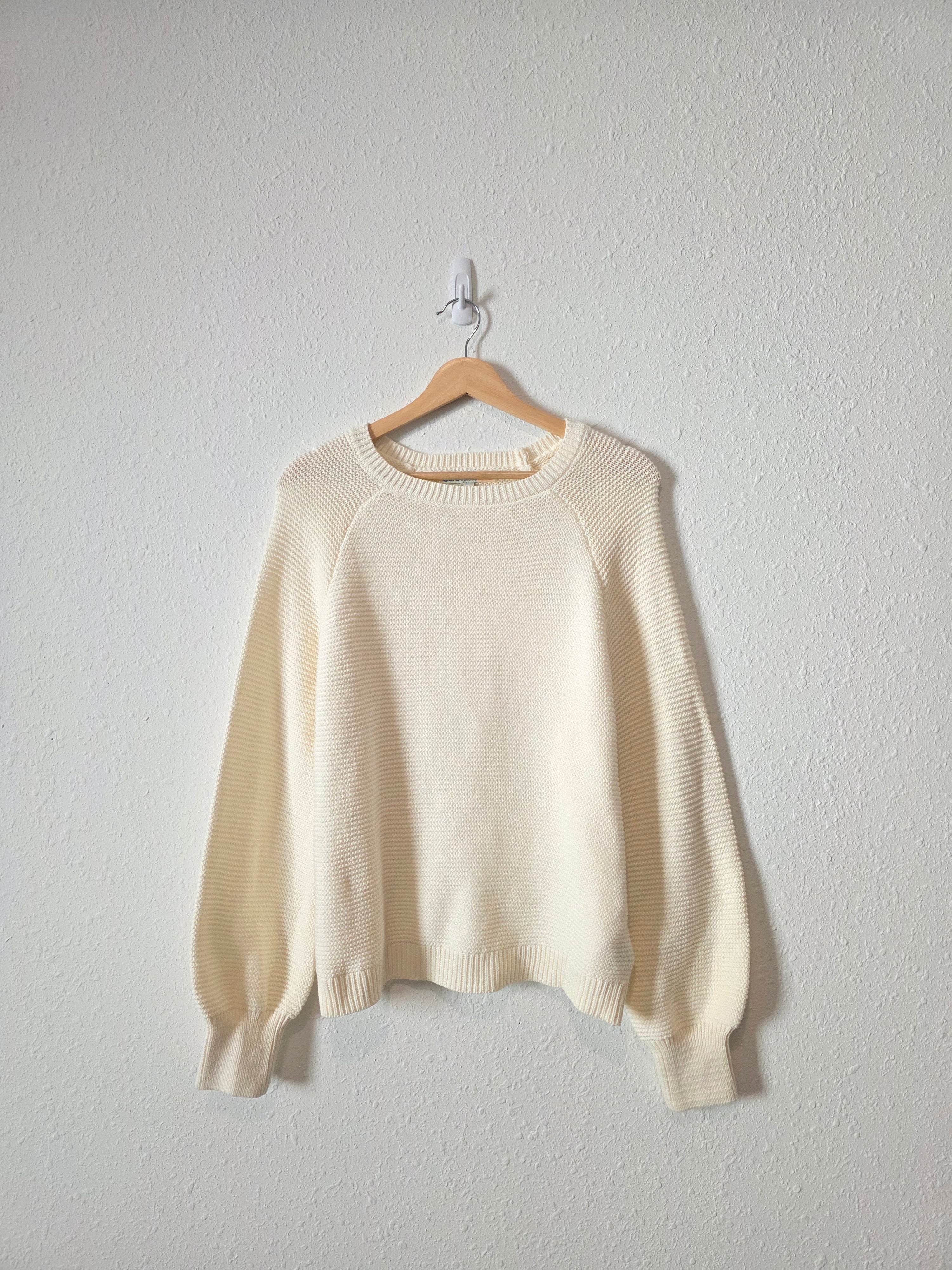 Cream Ribbed Knit Sweater (L)