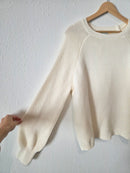 Cream Ribbed Knit Sweater (L)