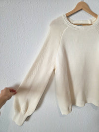 Cream Ribbed Knit Sweater (L)