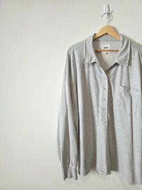 Aerie Gray Oversized Henley Sweatshirt (XL)