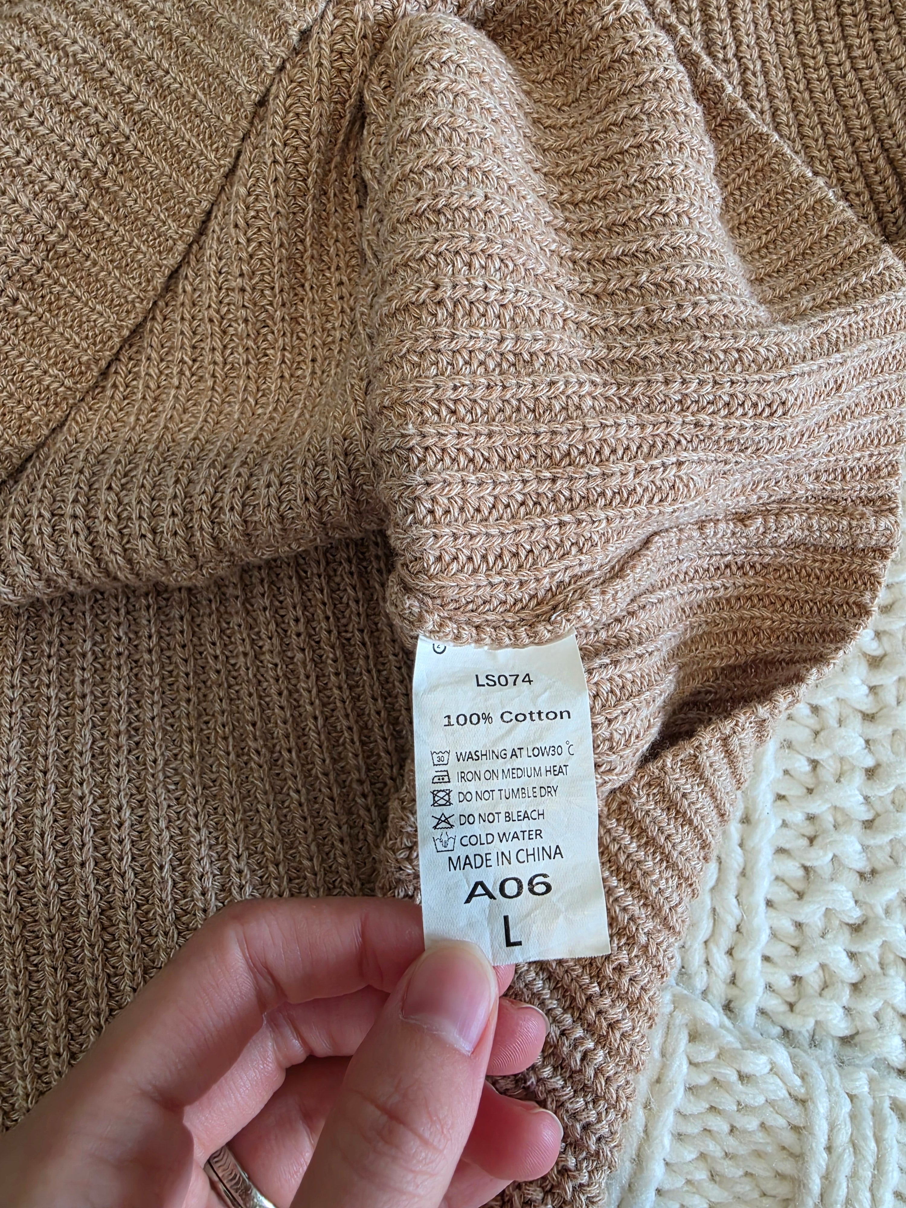 Neutral Cotton Knit Top (L)