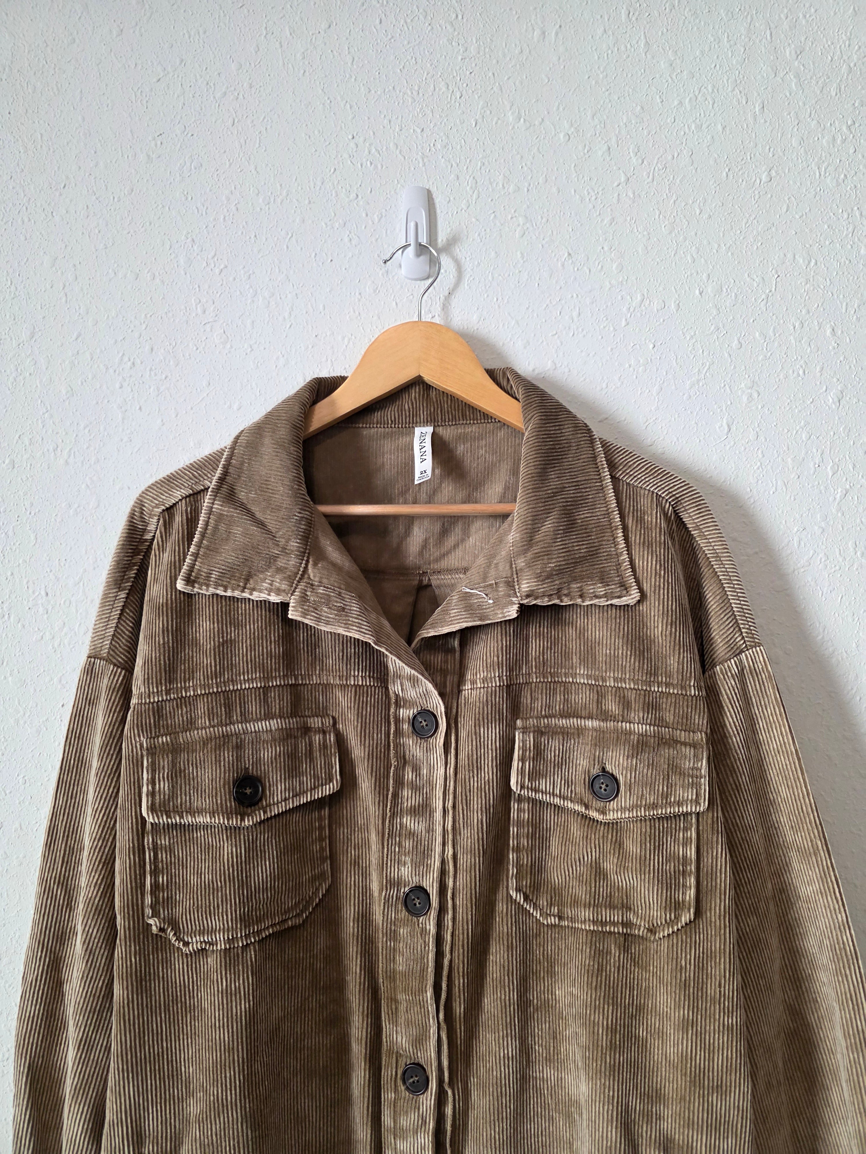 Zenana Brown Corduory Shacket (2X)
