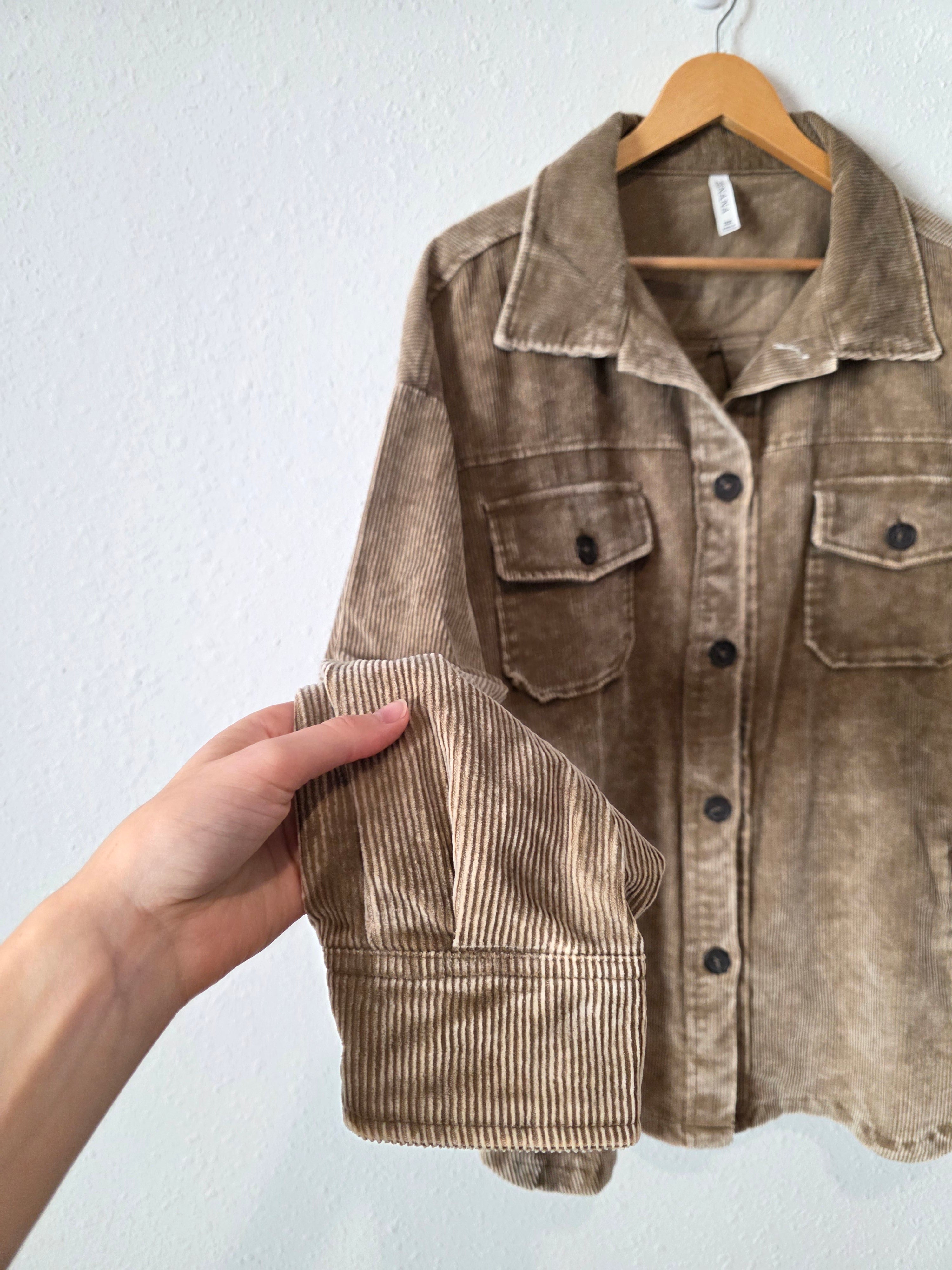 Zenana Brown Corduory Shacket (2X)