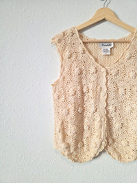 Vintage Floral Crochet Vest (M)