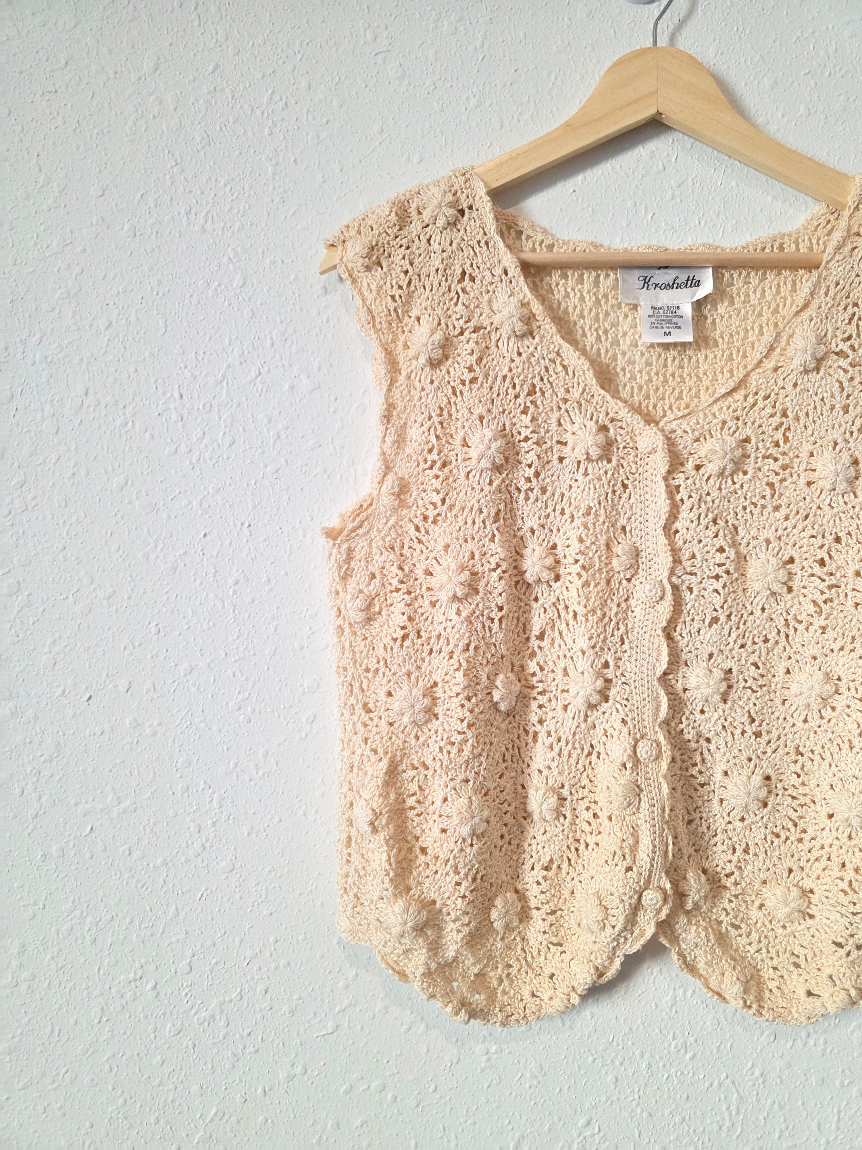 Vintage Floral Crochet Vest (M)