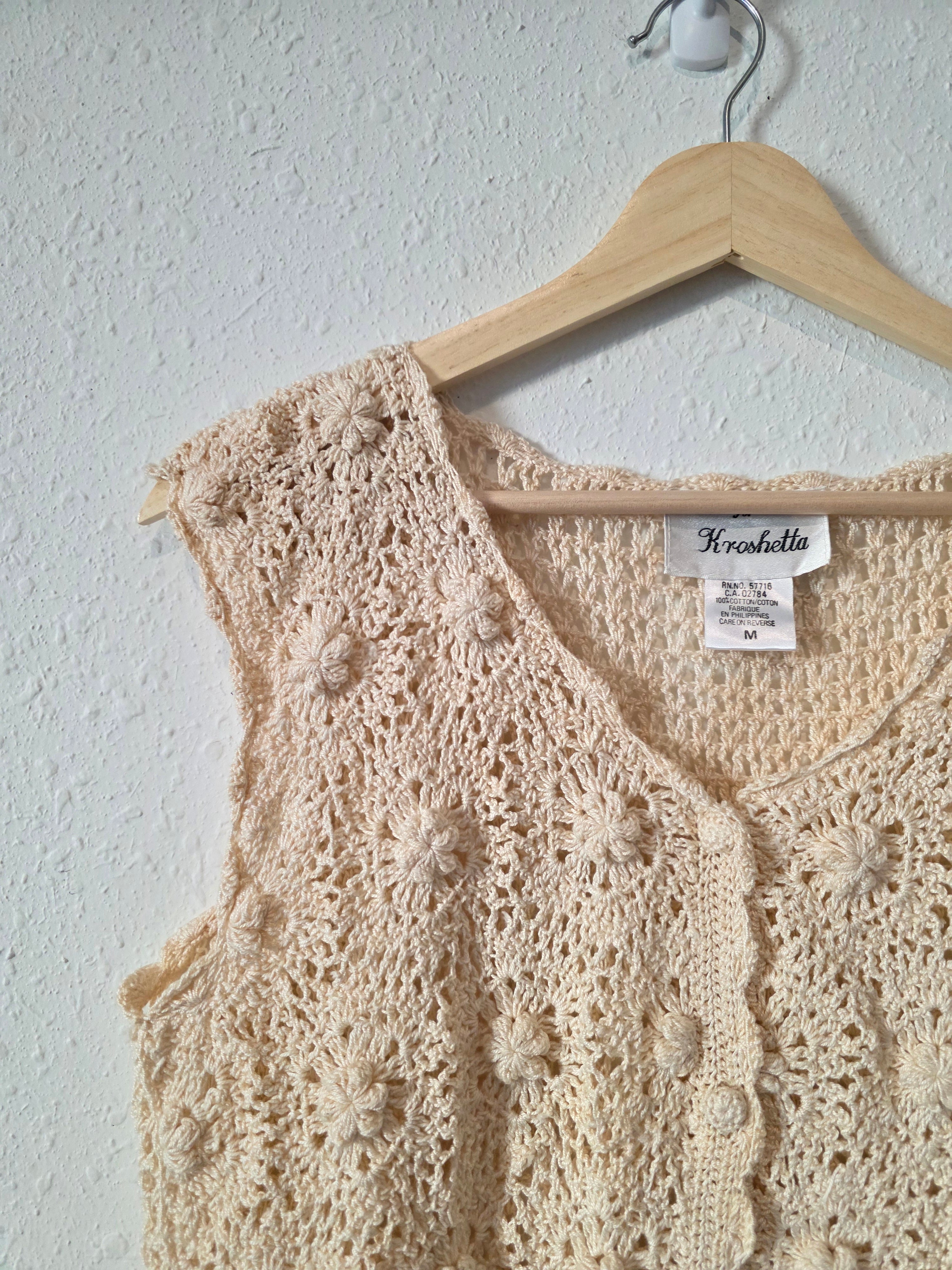 Vintage Floral Crochet Vest (M)