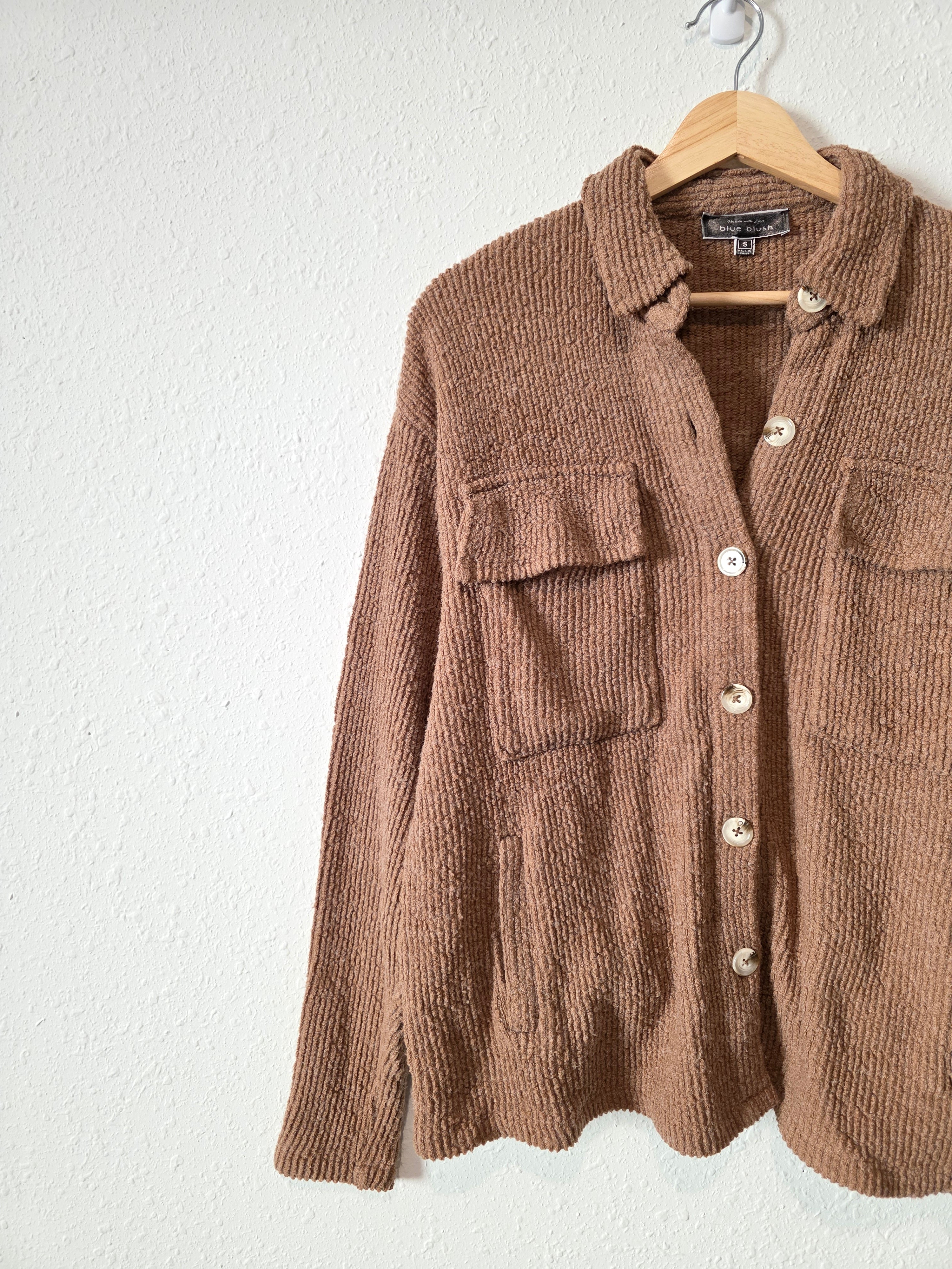 Blue Blush Brown Textured Shirt Jacket (S)