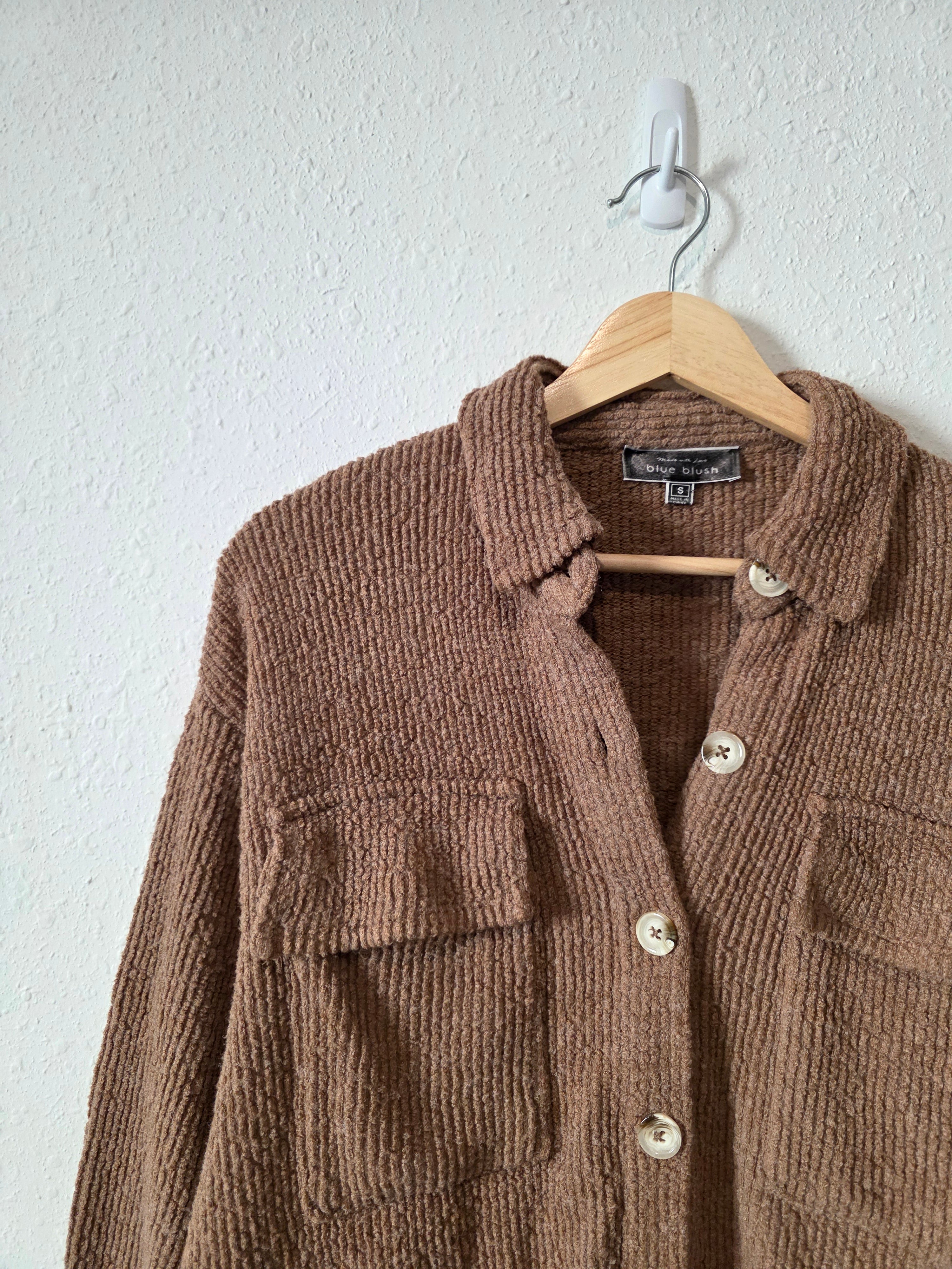 Blue Blush Brown Textured Shirt Jacket (S)