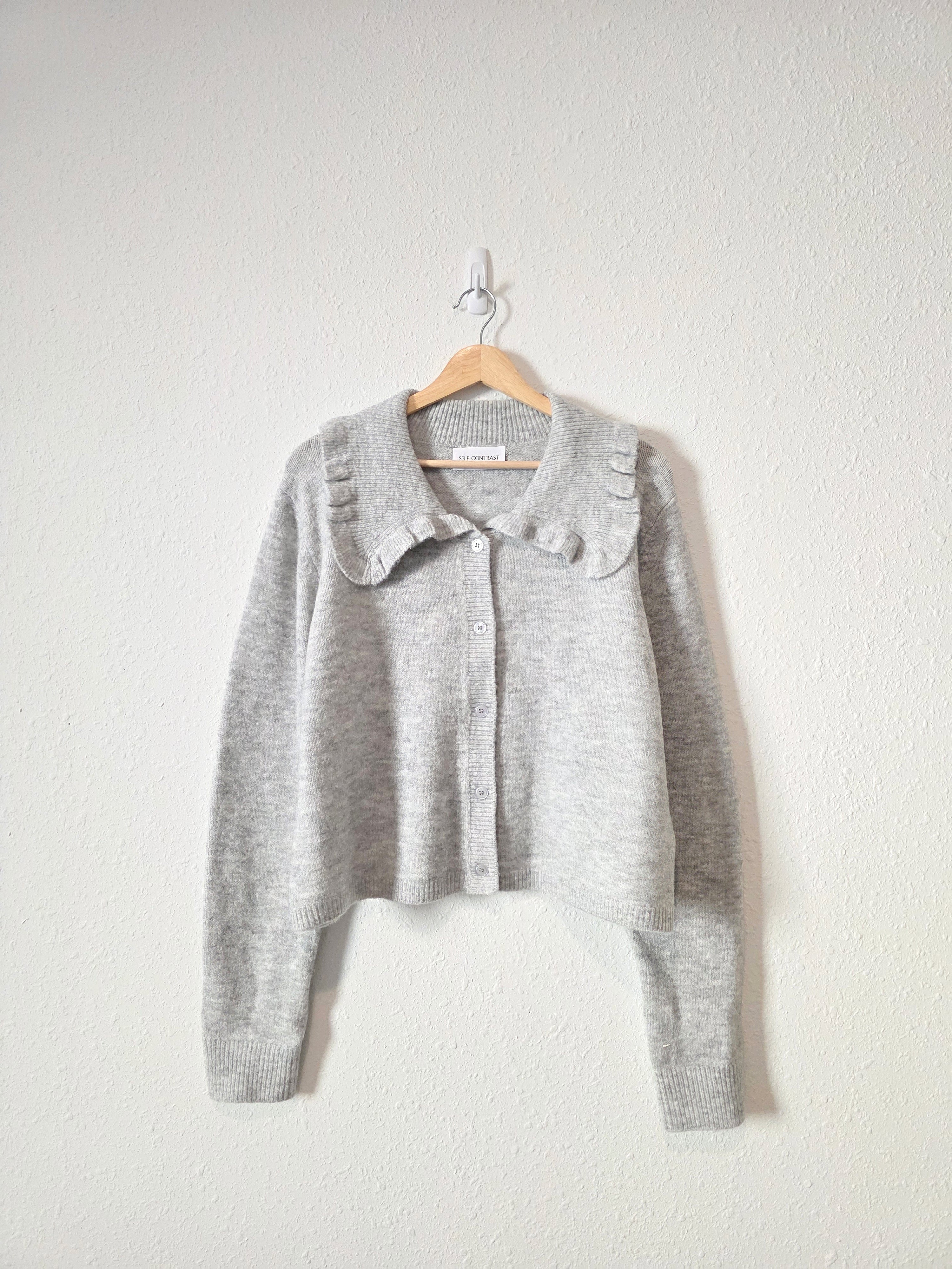 Self Contrast Collared Cardigan Sweater (L)