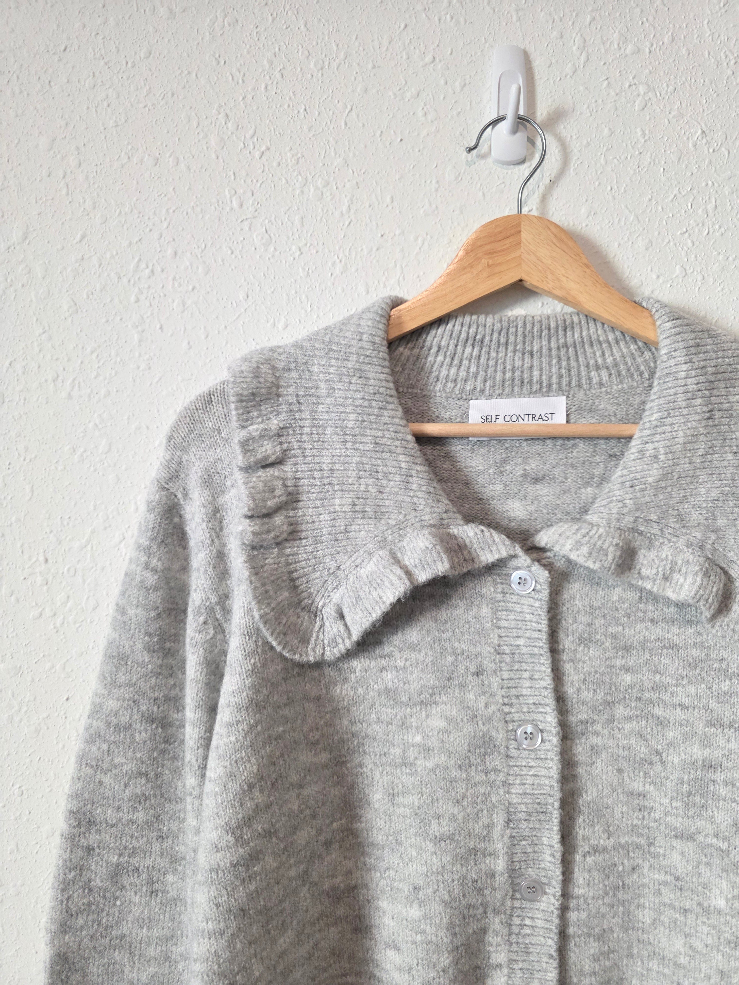 Self Contrast Collared Cardigan Sweater (L)