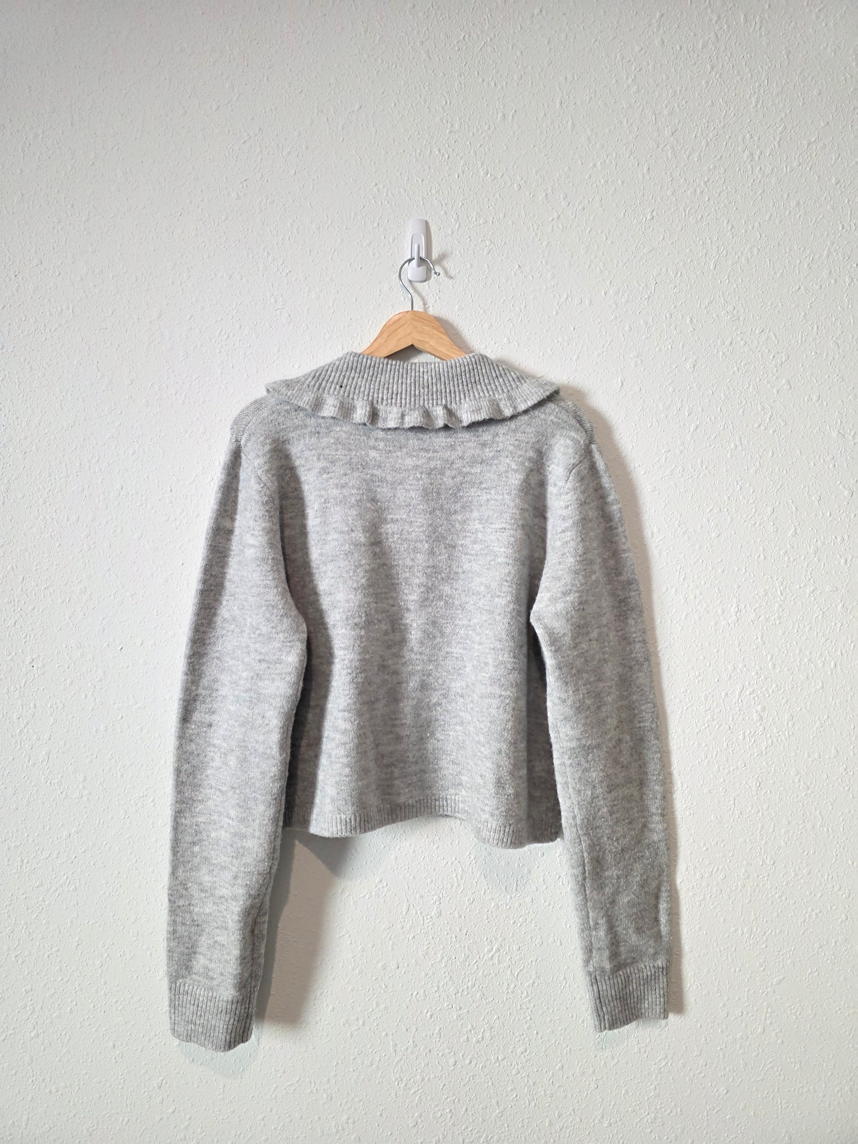 Self Contrast Collared Cardigan Sweater (L)