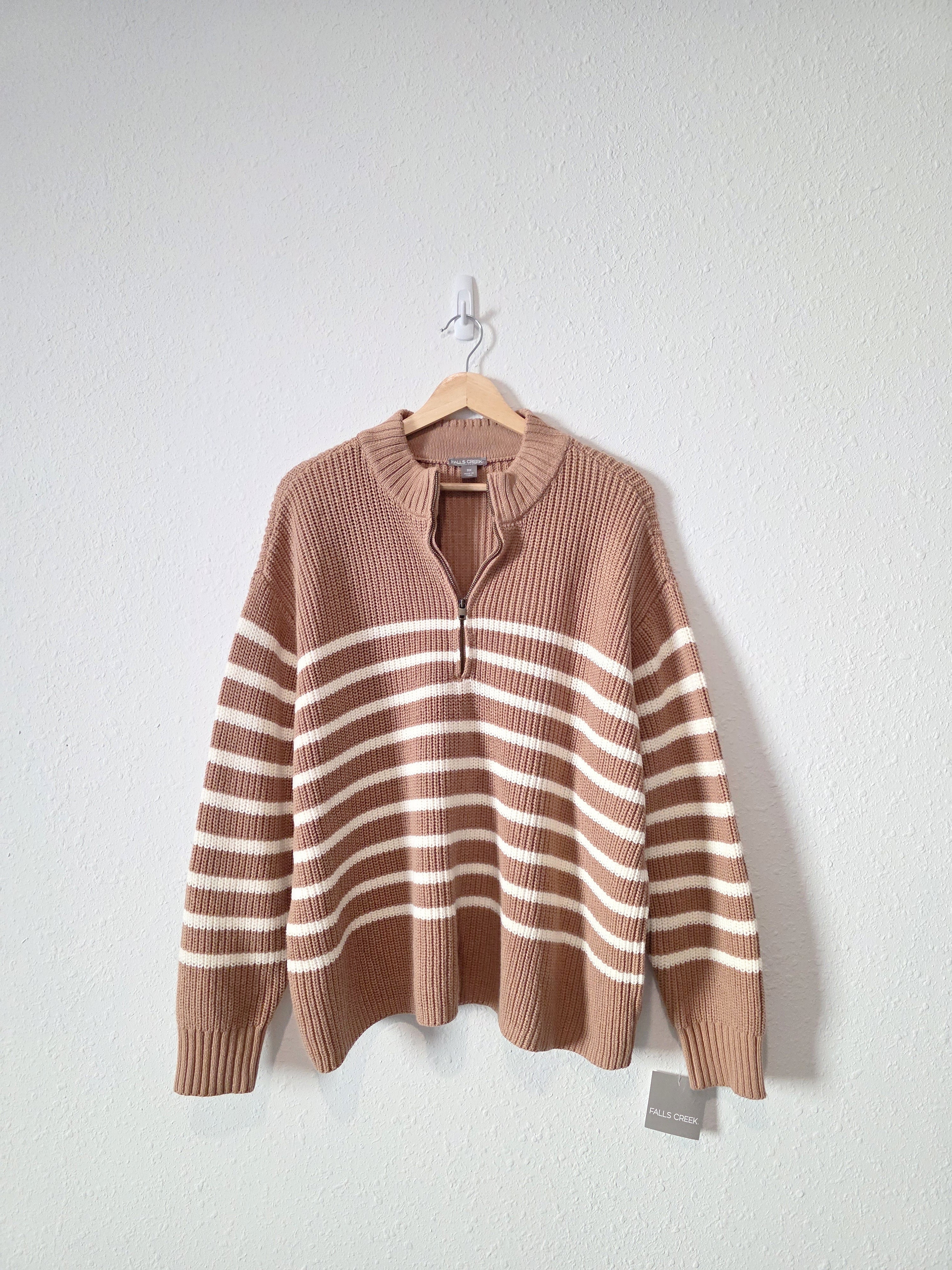 NEW Striped Quarter Zip Knit Sweater (3X)