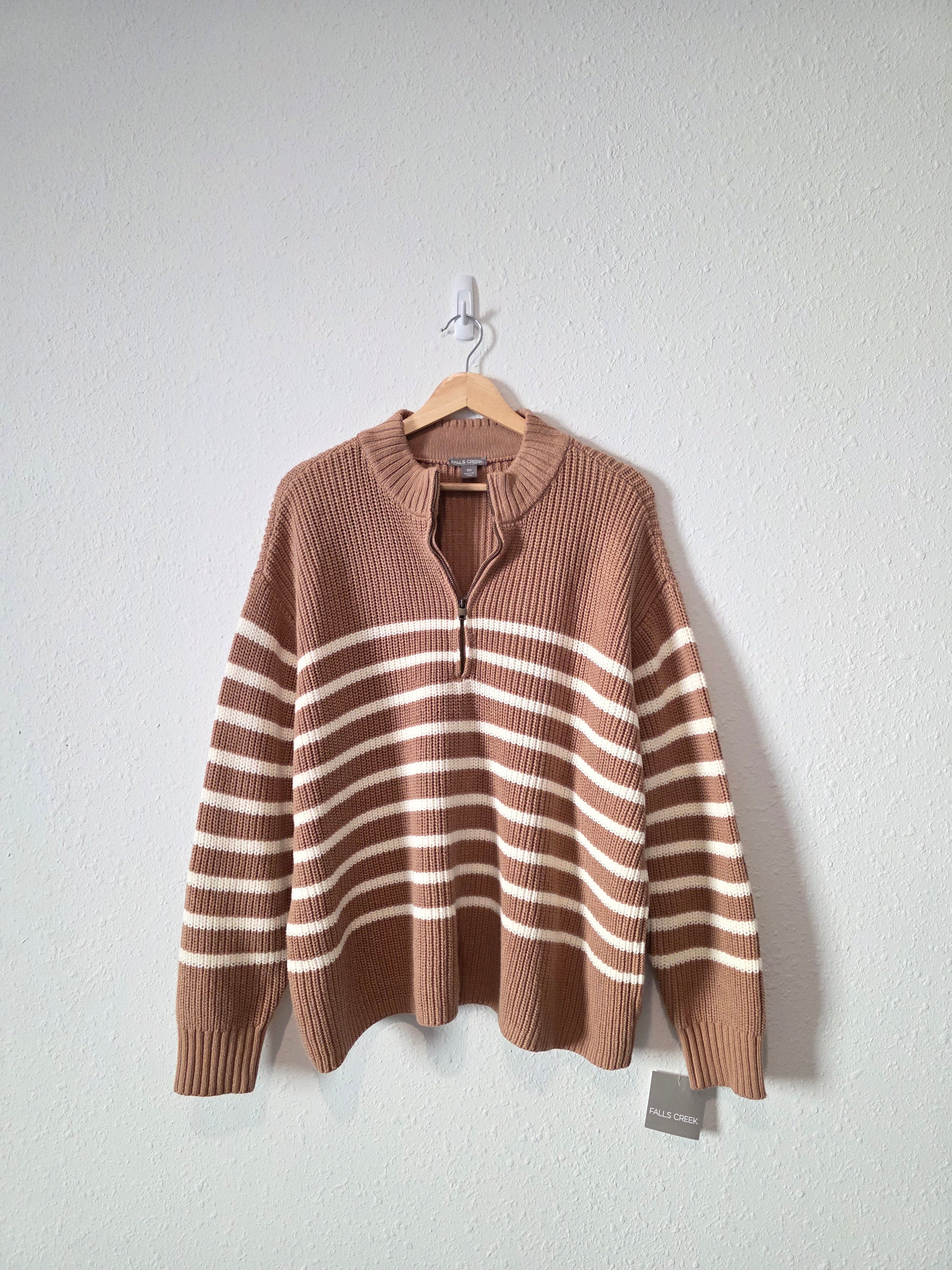 NEW Striped Quarter Zip Knit Sweater (3X)