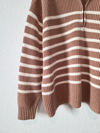 NEW Striped Quarter Zip Knit Sweater (3X)