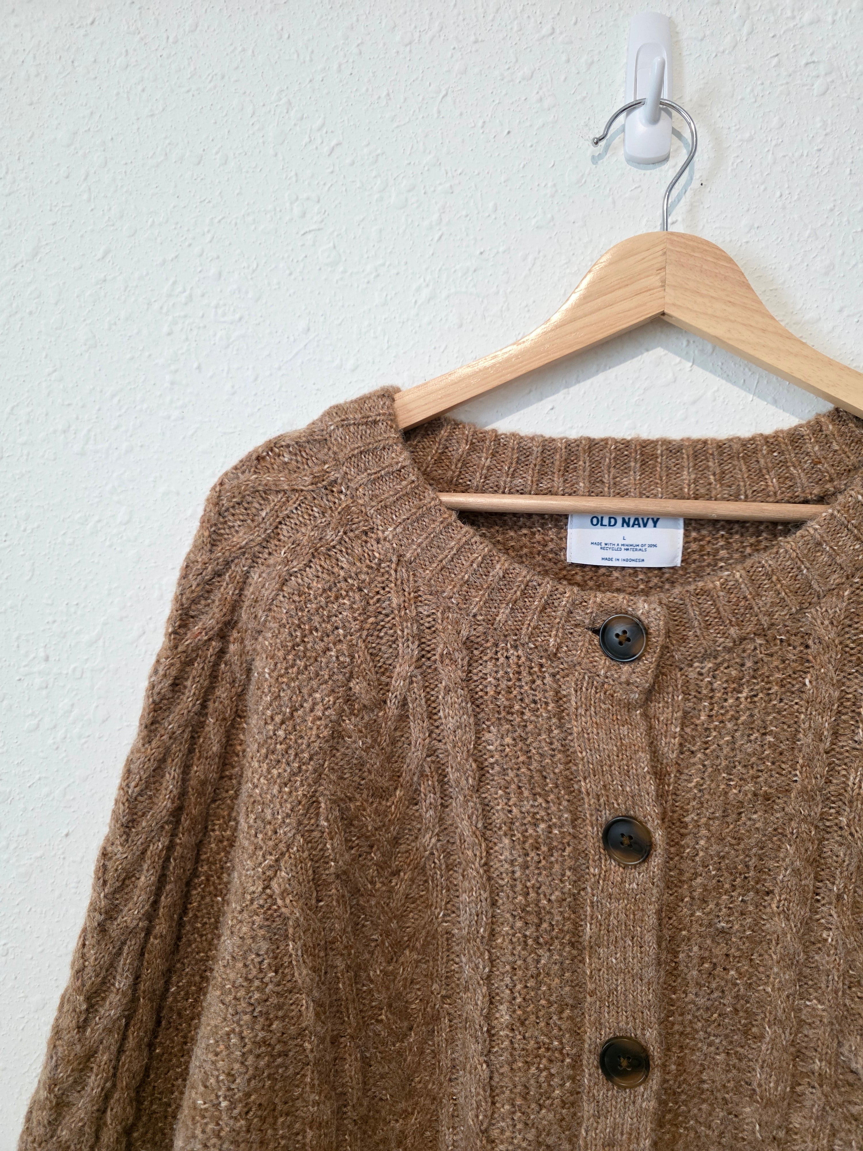 Brown Cable Knit Cardigan Sweater (L)