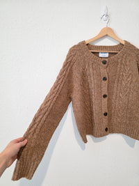 Brown Cable Knit Cardigan Sweater (L)