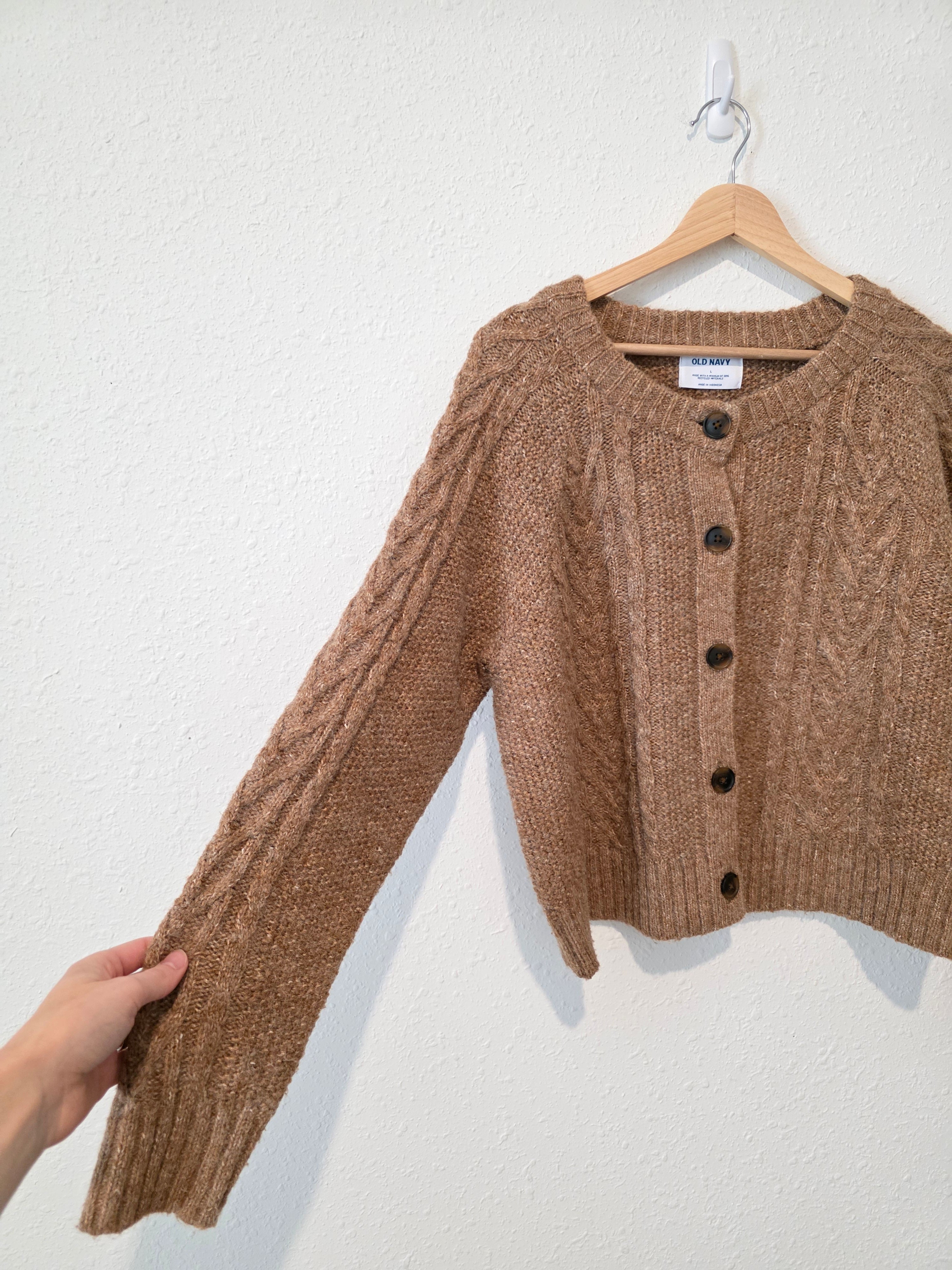 Brown Cable Knit Cardigan Sweater (L)