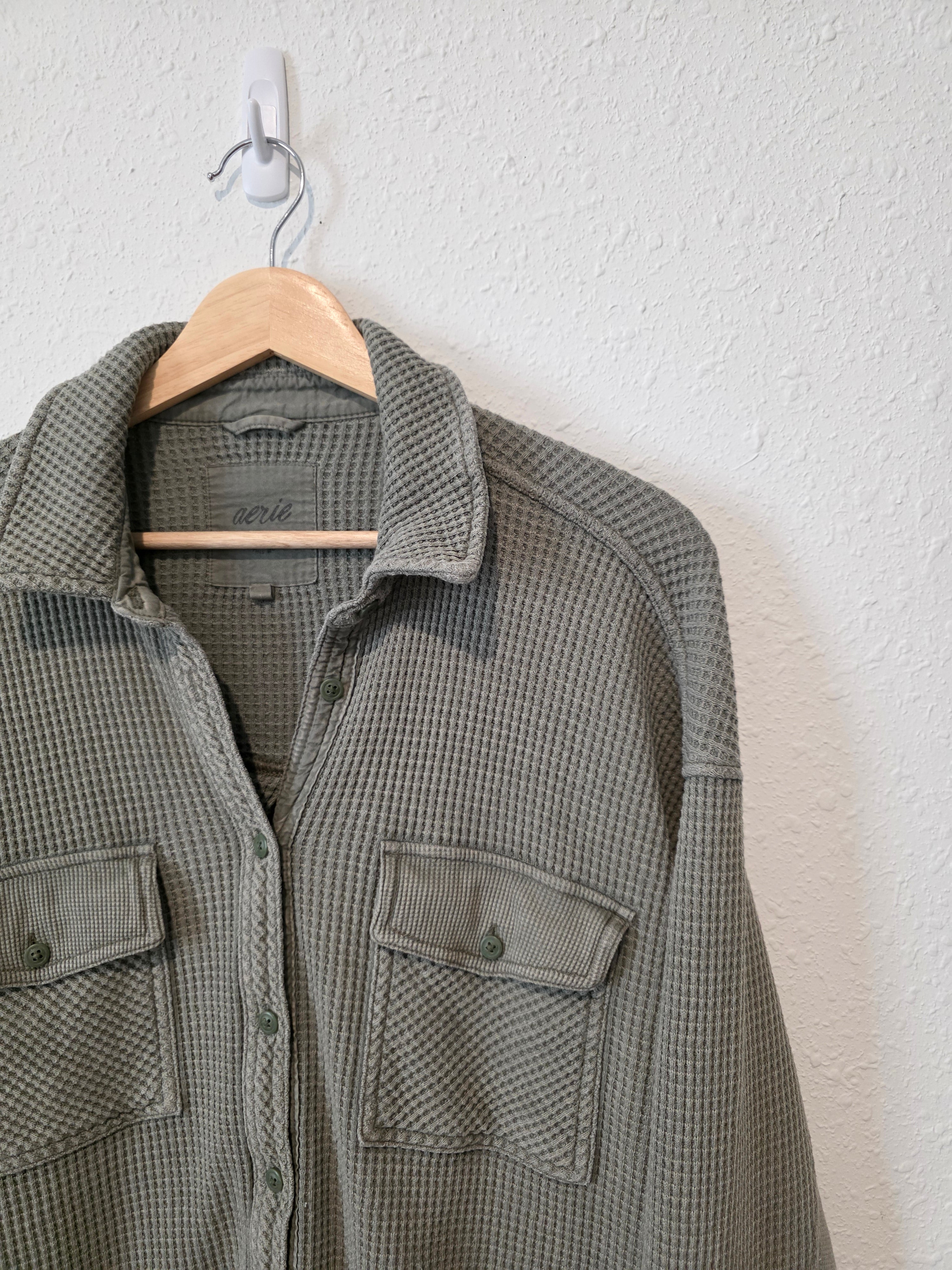 Aerie Olive Waffle Shirt Jacket (S)