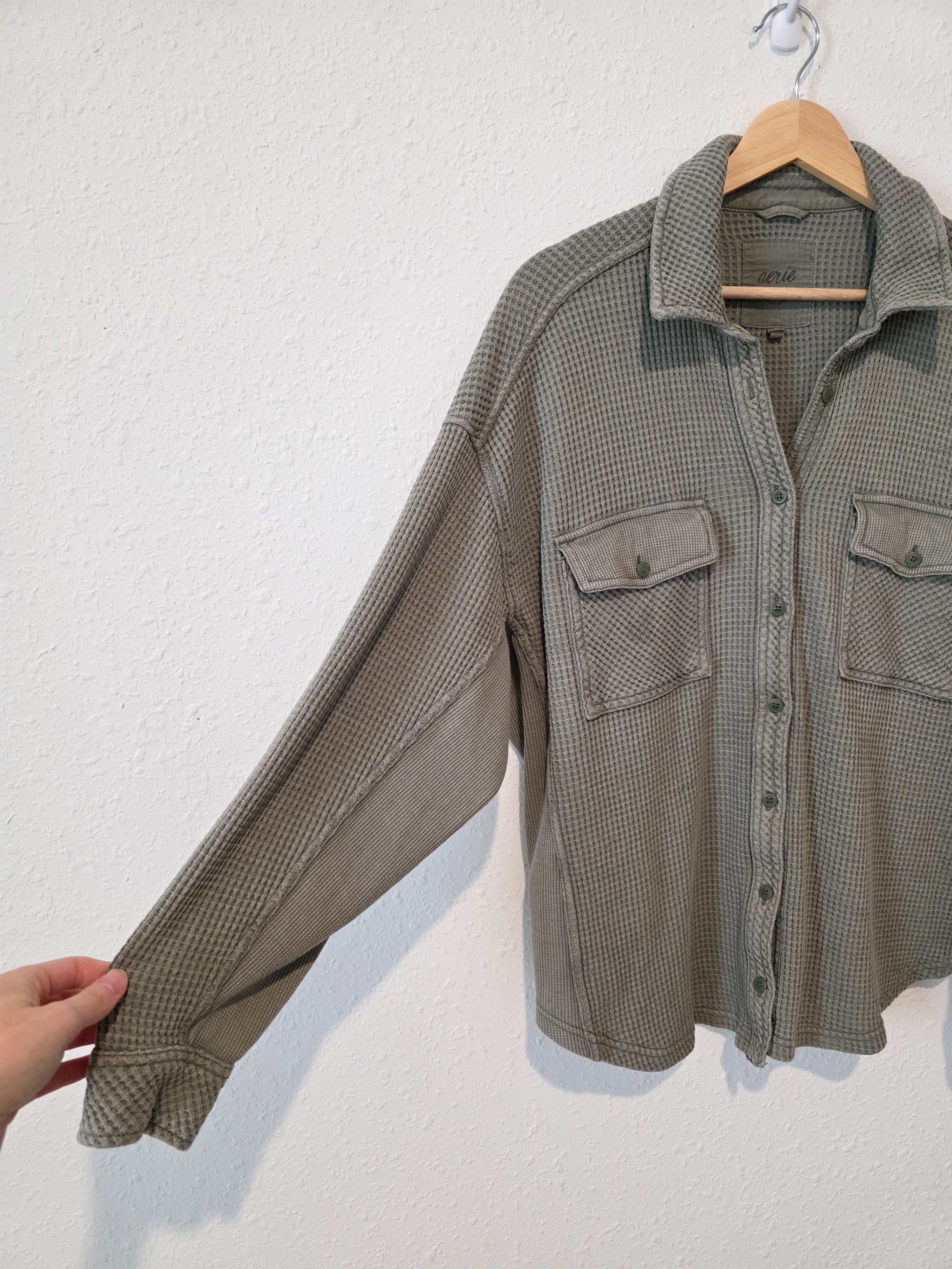 Aerie Olive Waffle Shirt Jacket (S)