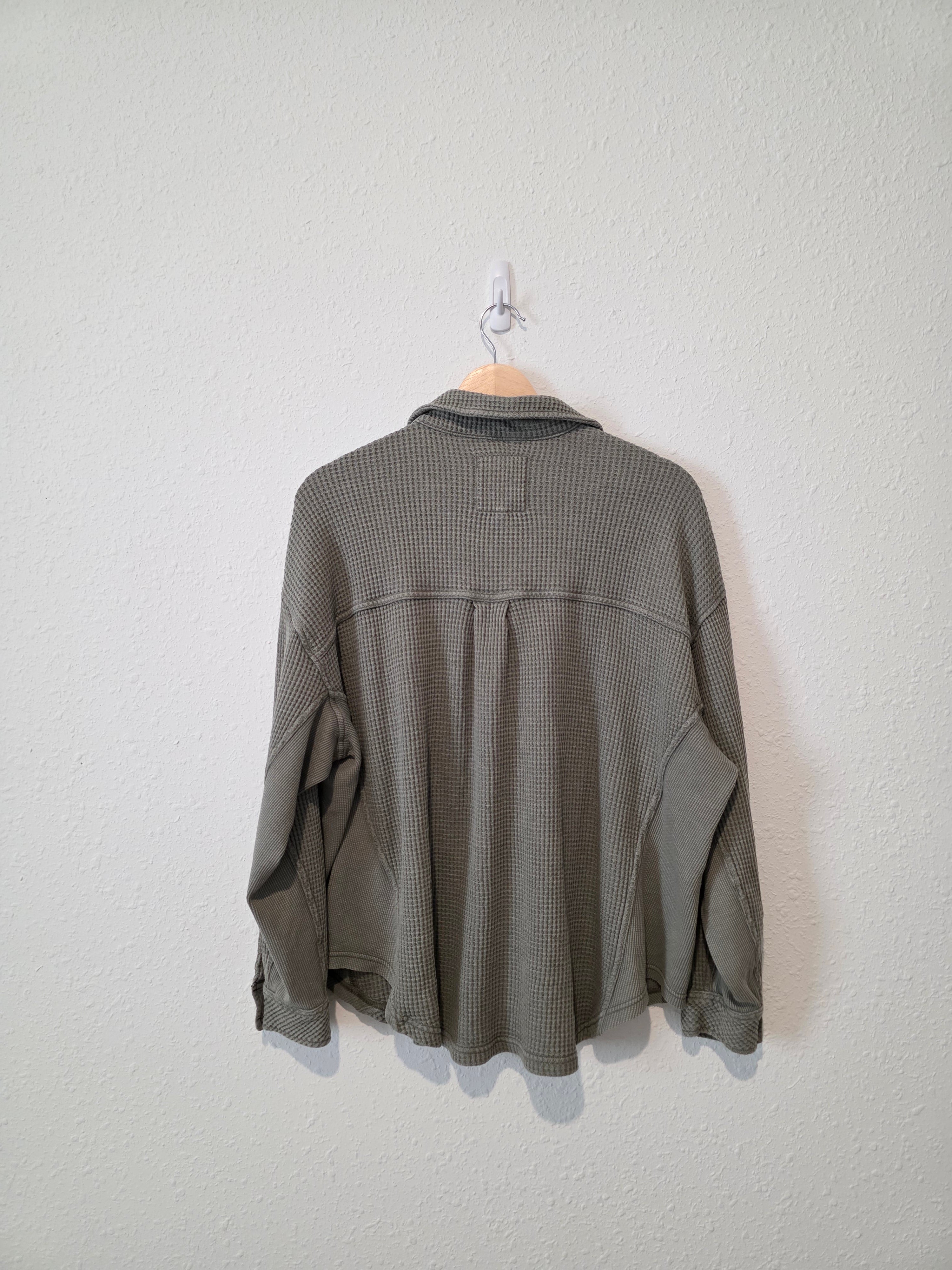 Aerie Olive Waffle Shirt Jacket (S)