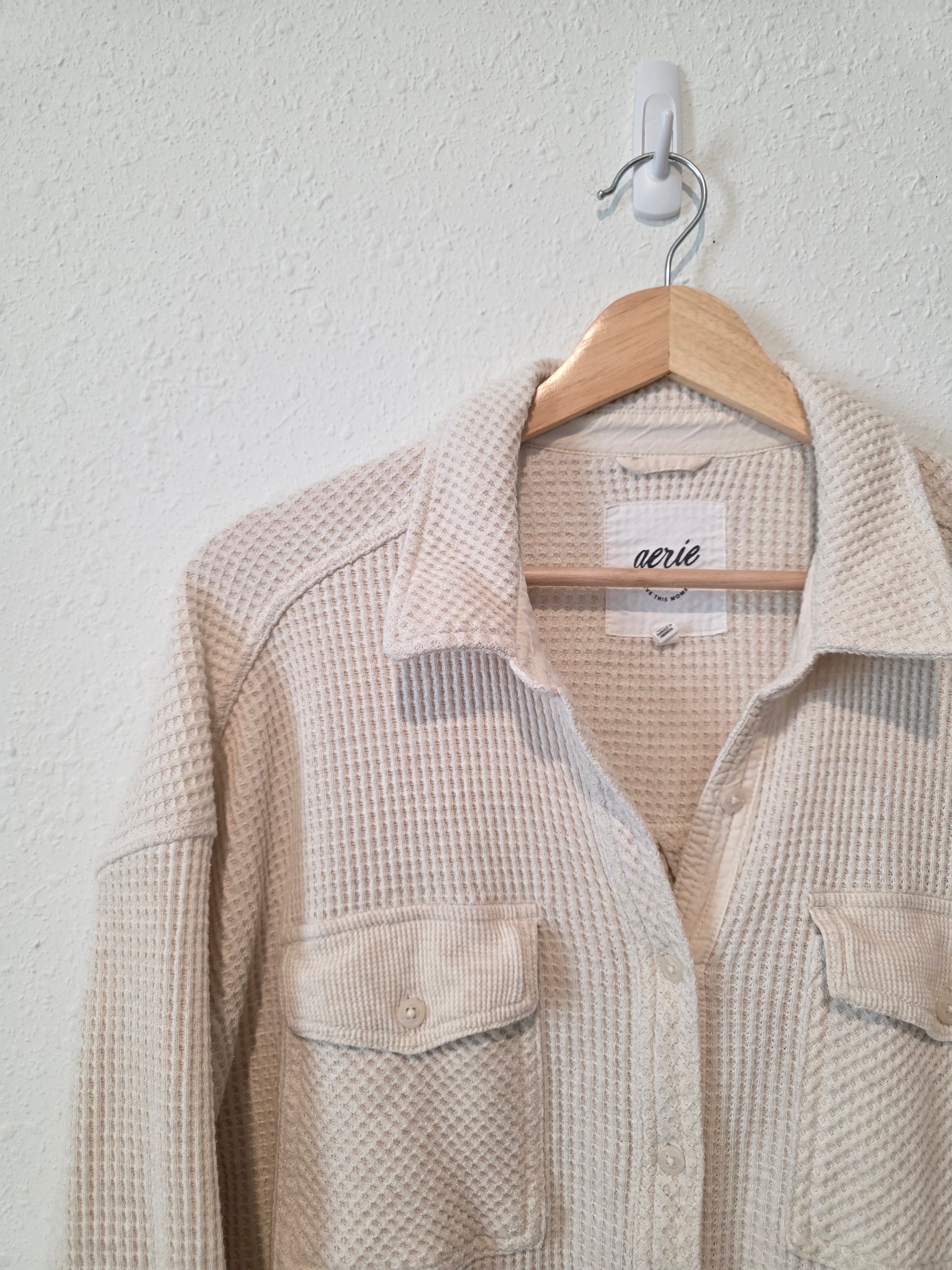 Aerie Oat Waffle Shirt Jacket (S)