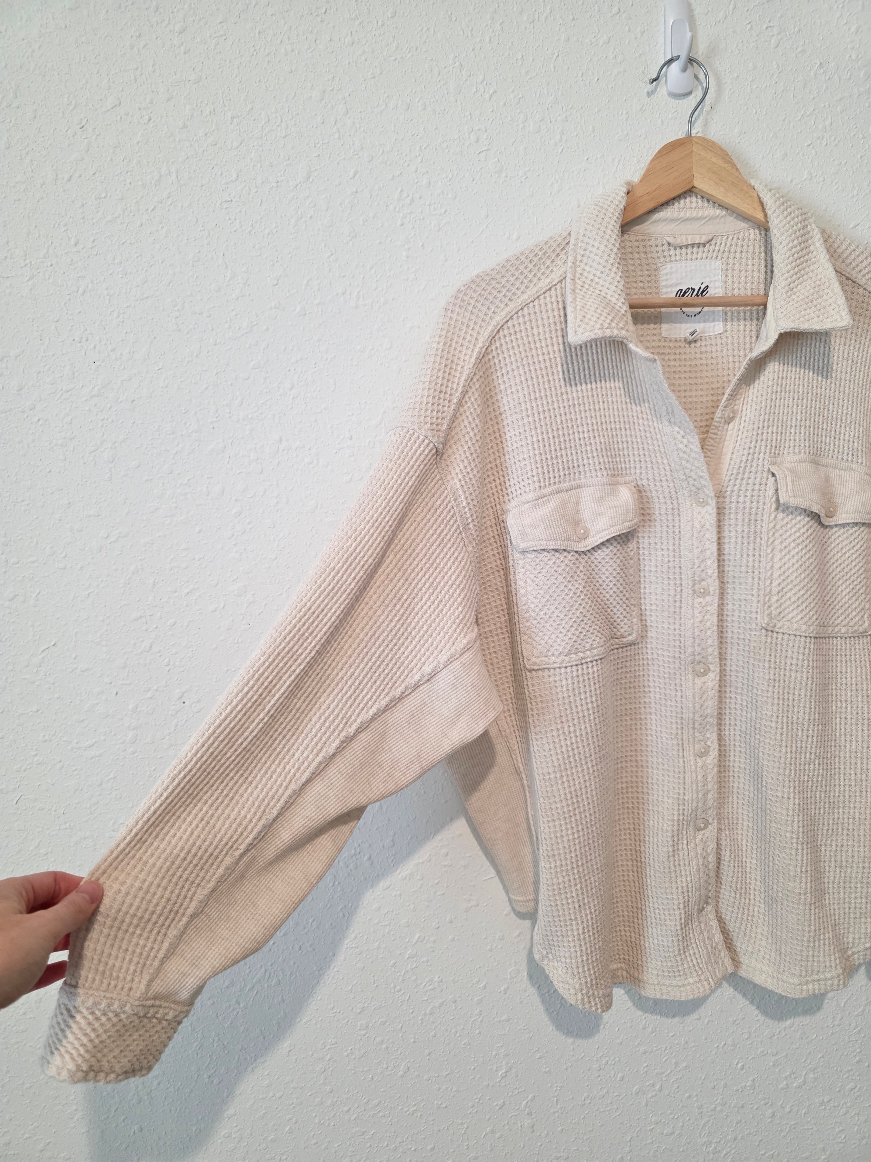 Aerie Oat Waffle Shirt Jacket (S)