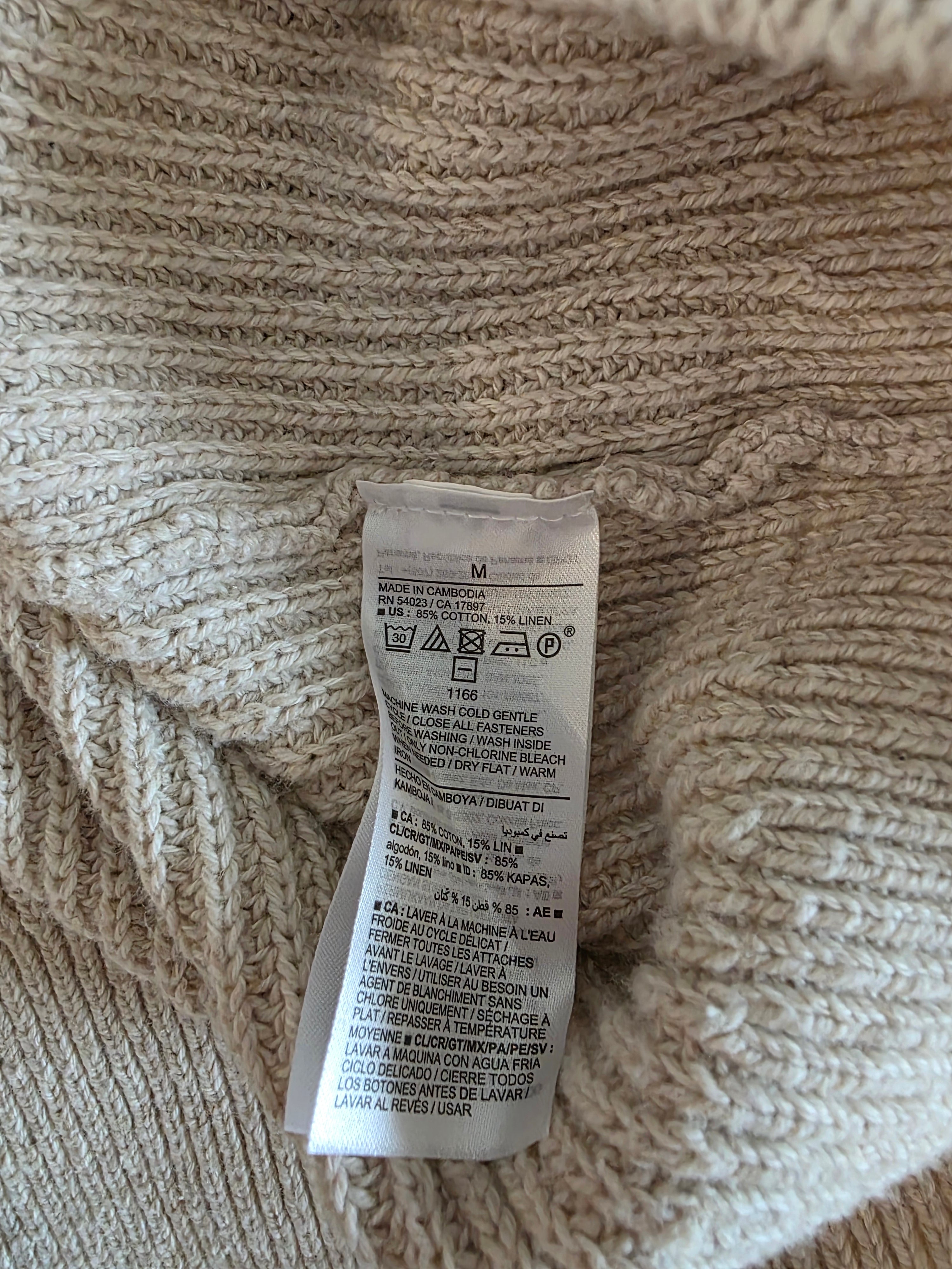 Cotton Linen Cardigan Sweater (M)