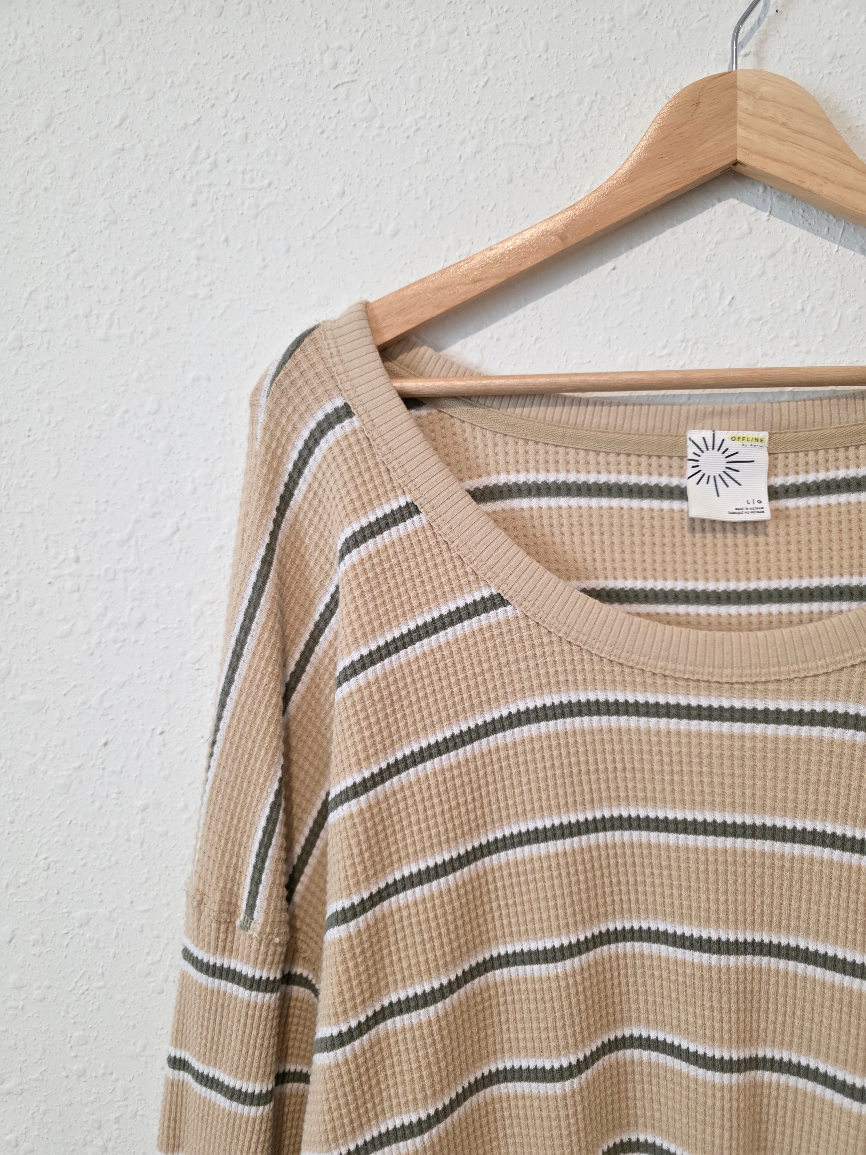 Aerie Striped Waffle Knit Tee (L)