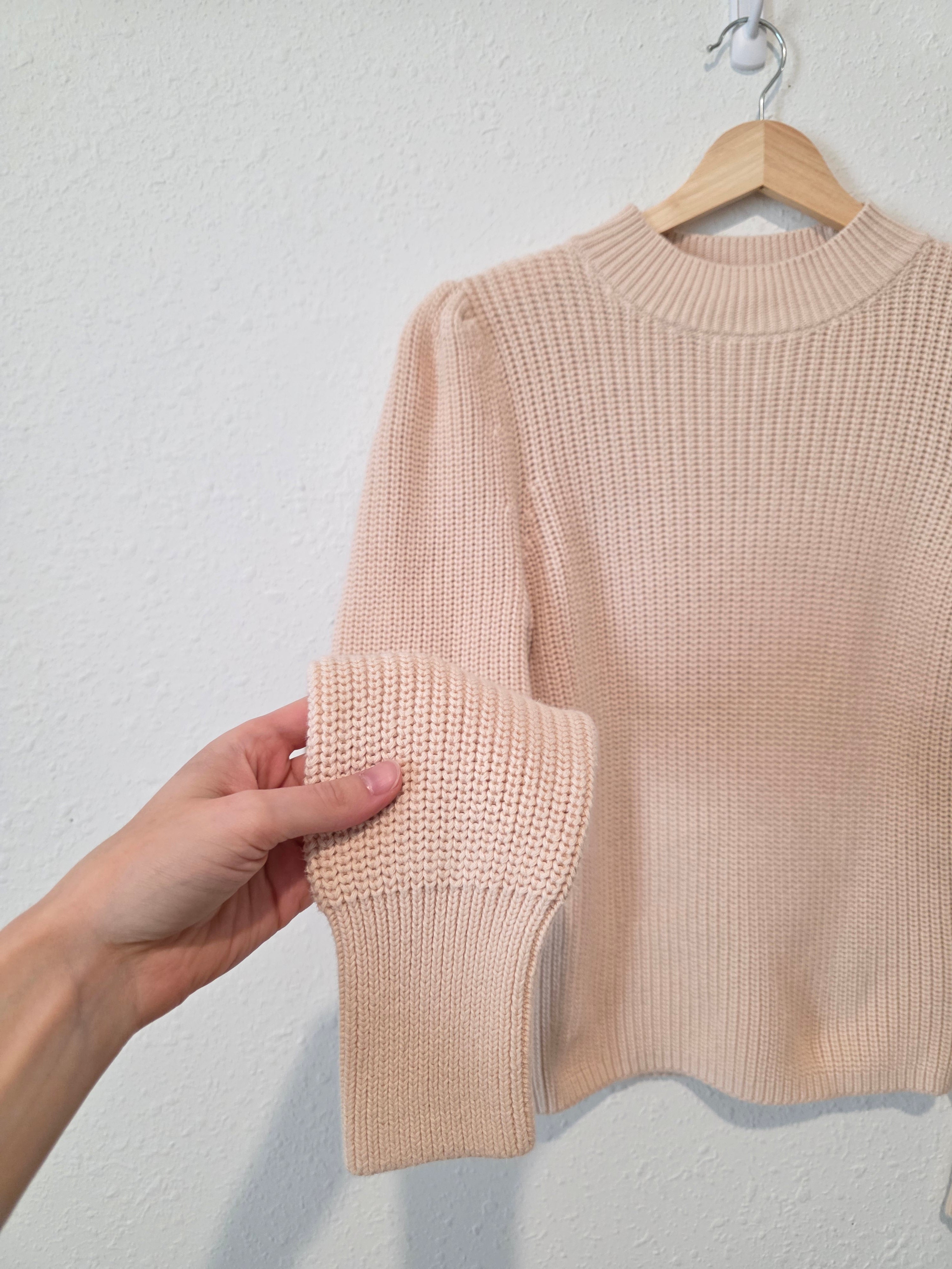 Neutral Ribbed Cotton Sweater (S)