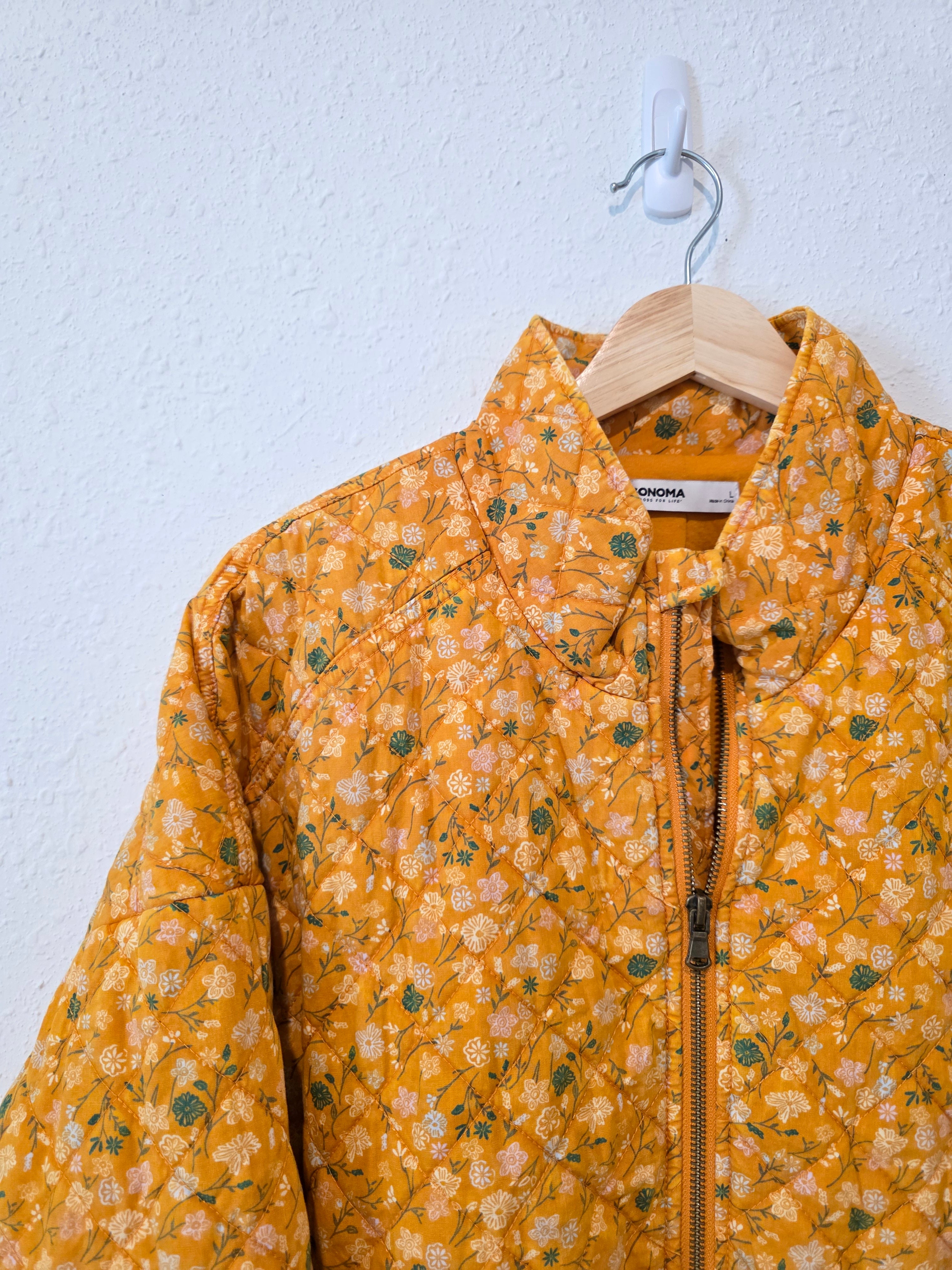 Mustard Floral Quilted Jacket (L)