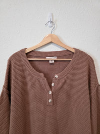 Brown Waffle Henley Sweater (M)