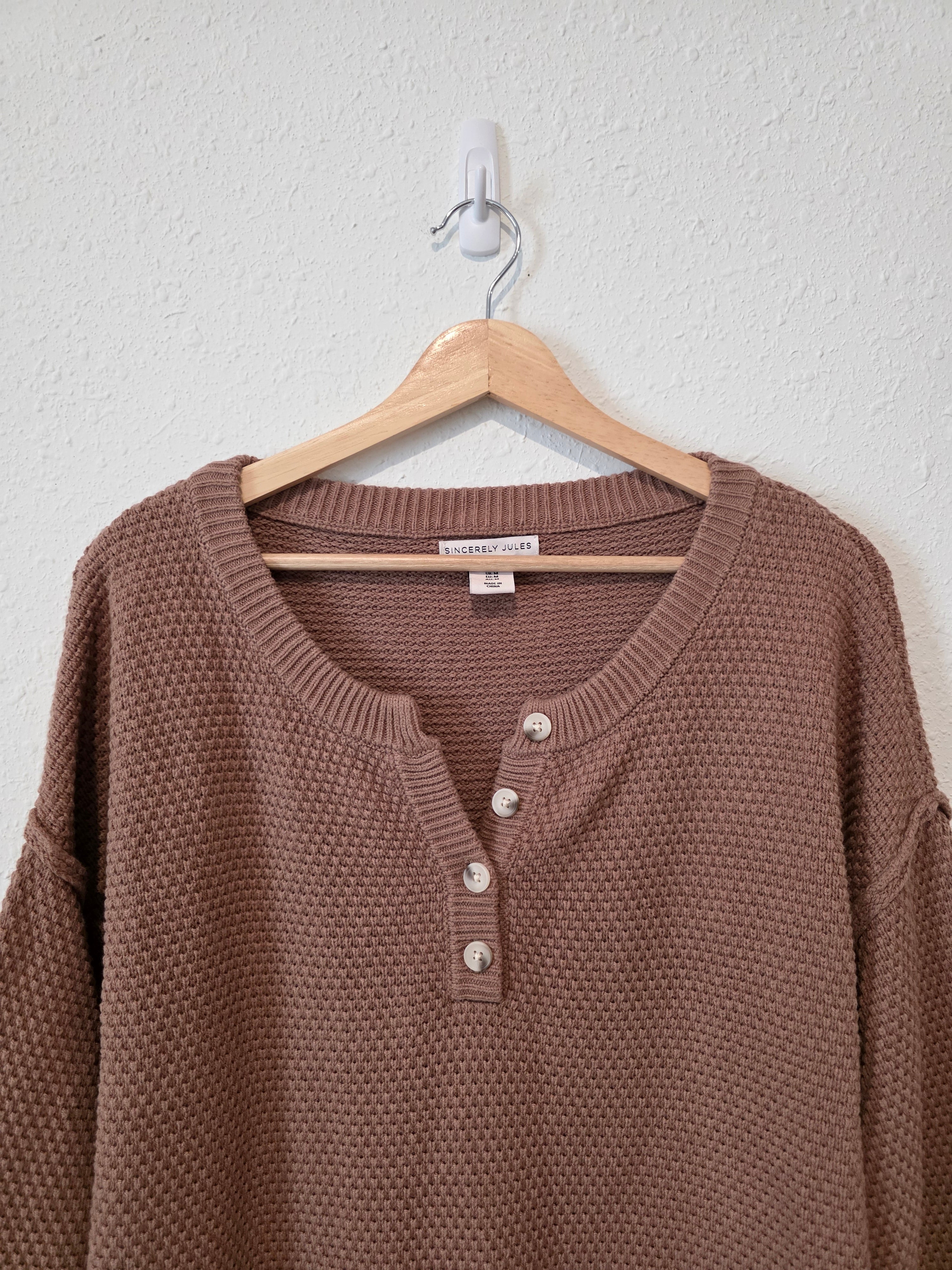 Brown Waffle Henley Sweater (M)