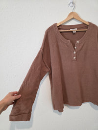 Brown Waffle Henley Sweater (M)