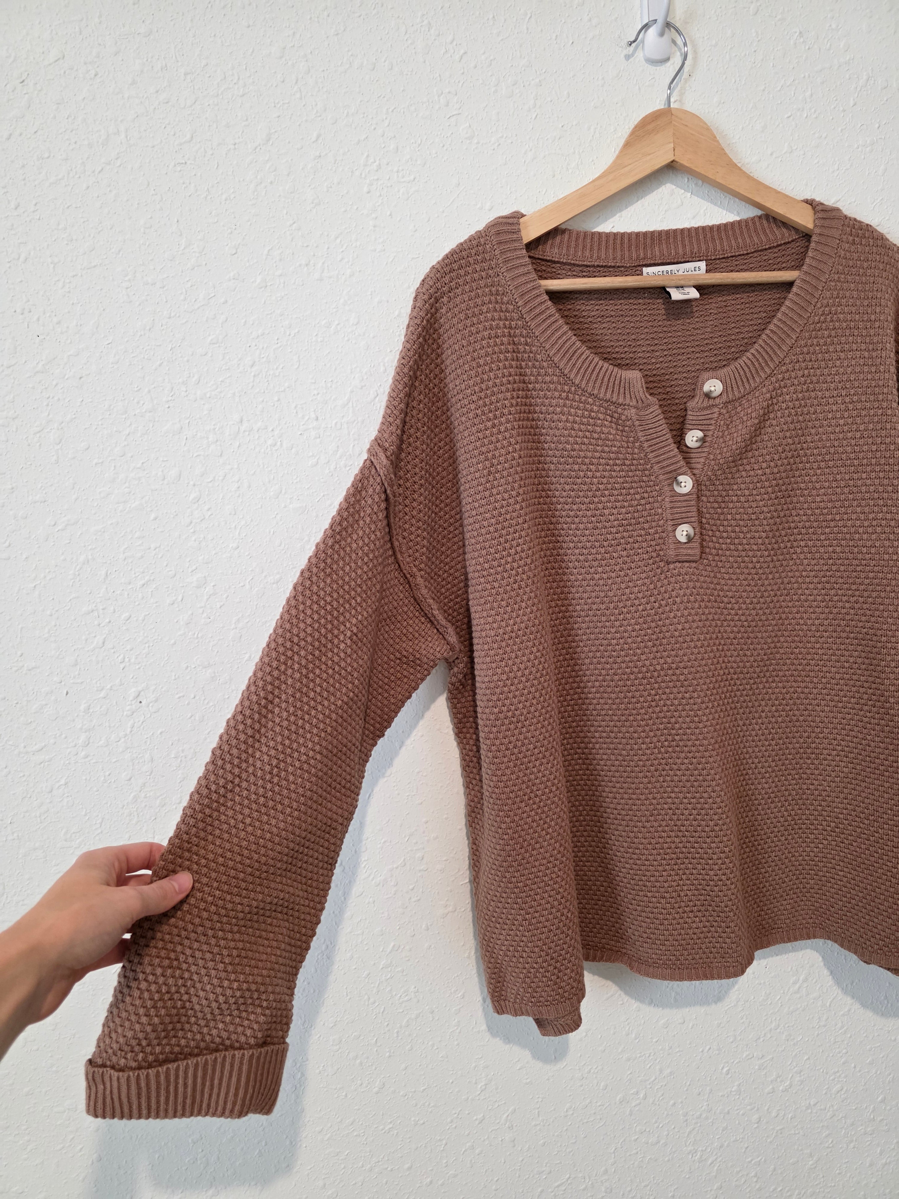 Brown Waffle Henley Sweater (M)