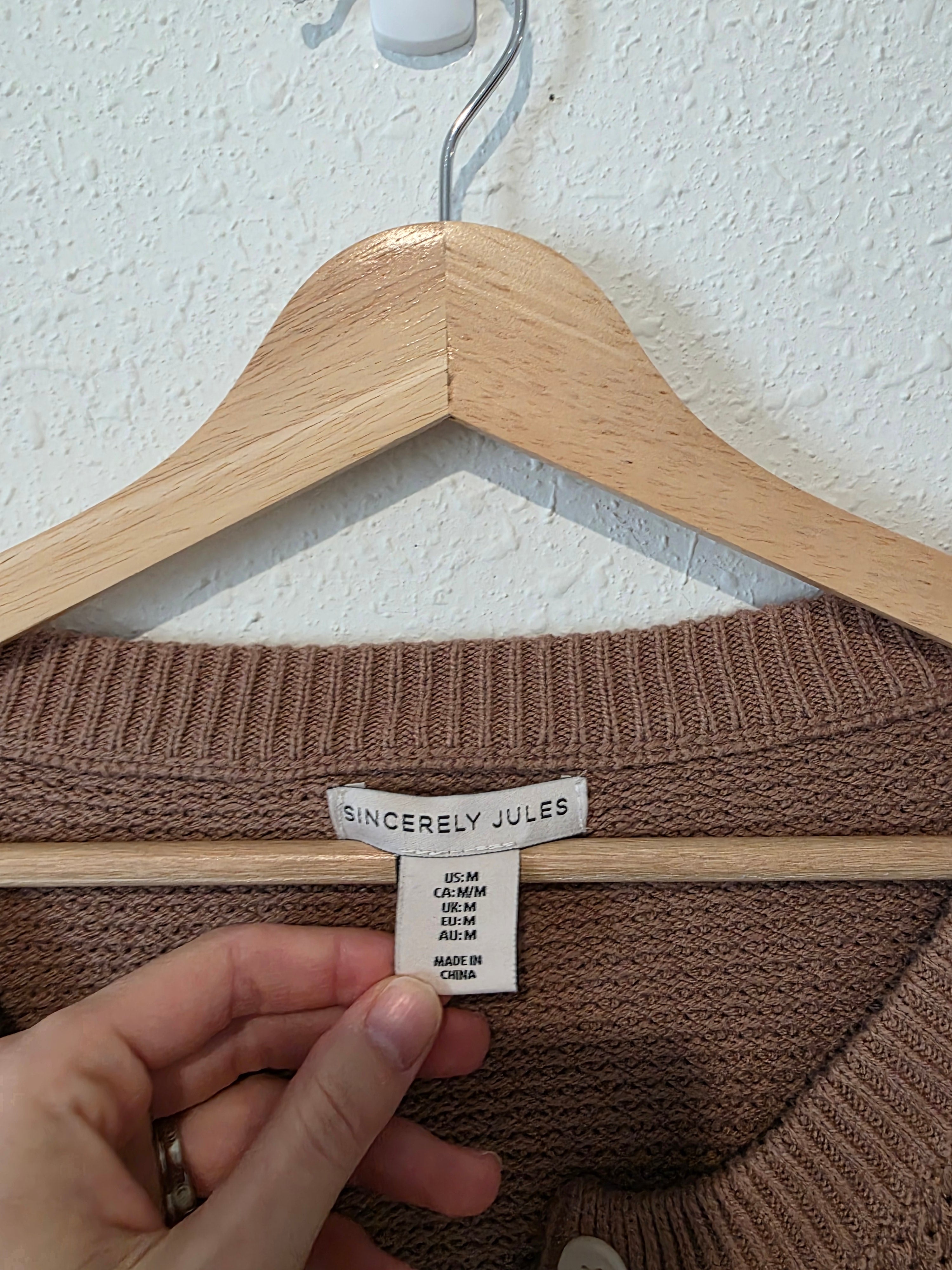 Brown Waffle Henley Sweater (M)