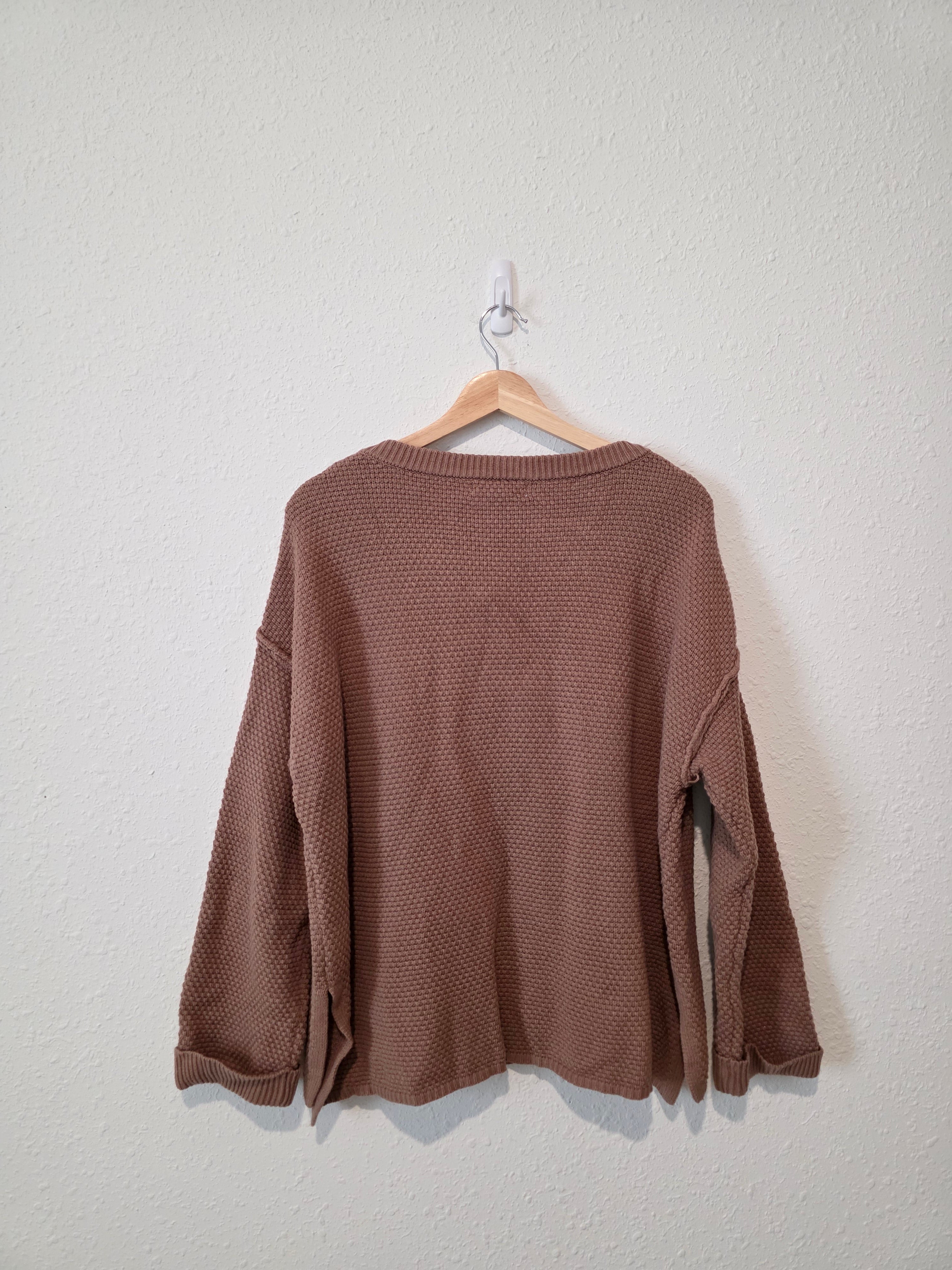 Brown Waffle Henley Sweater (M)