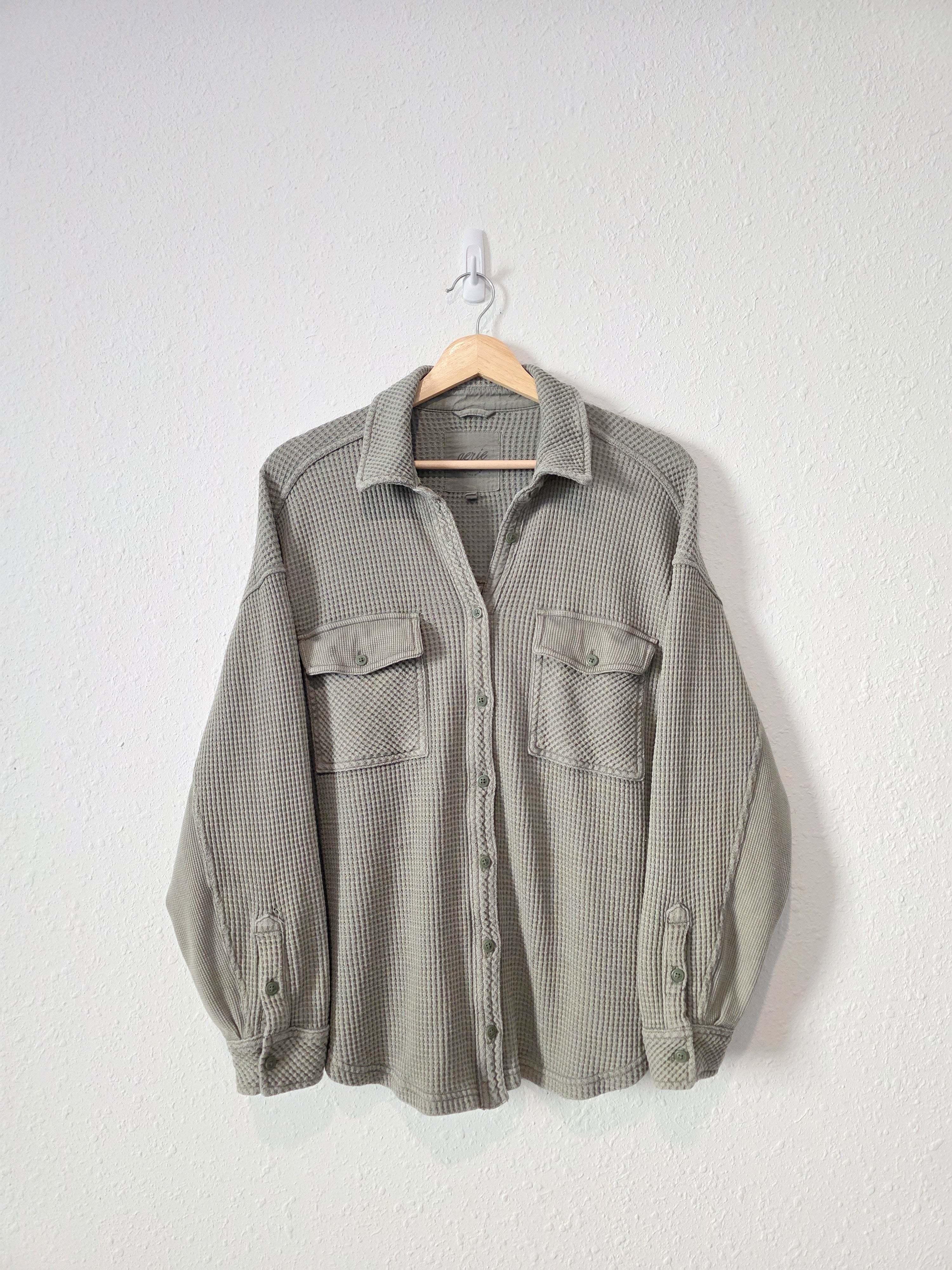 Aerie Olive Waffle Shirt Jacket (S)