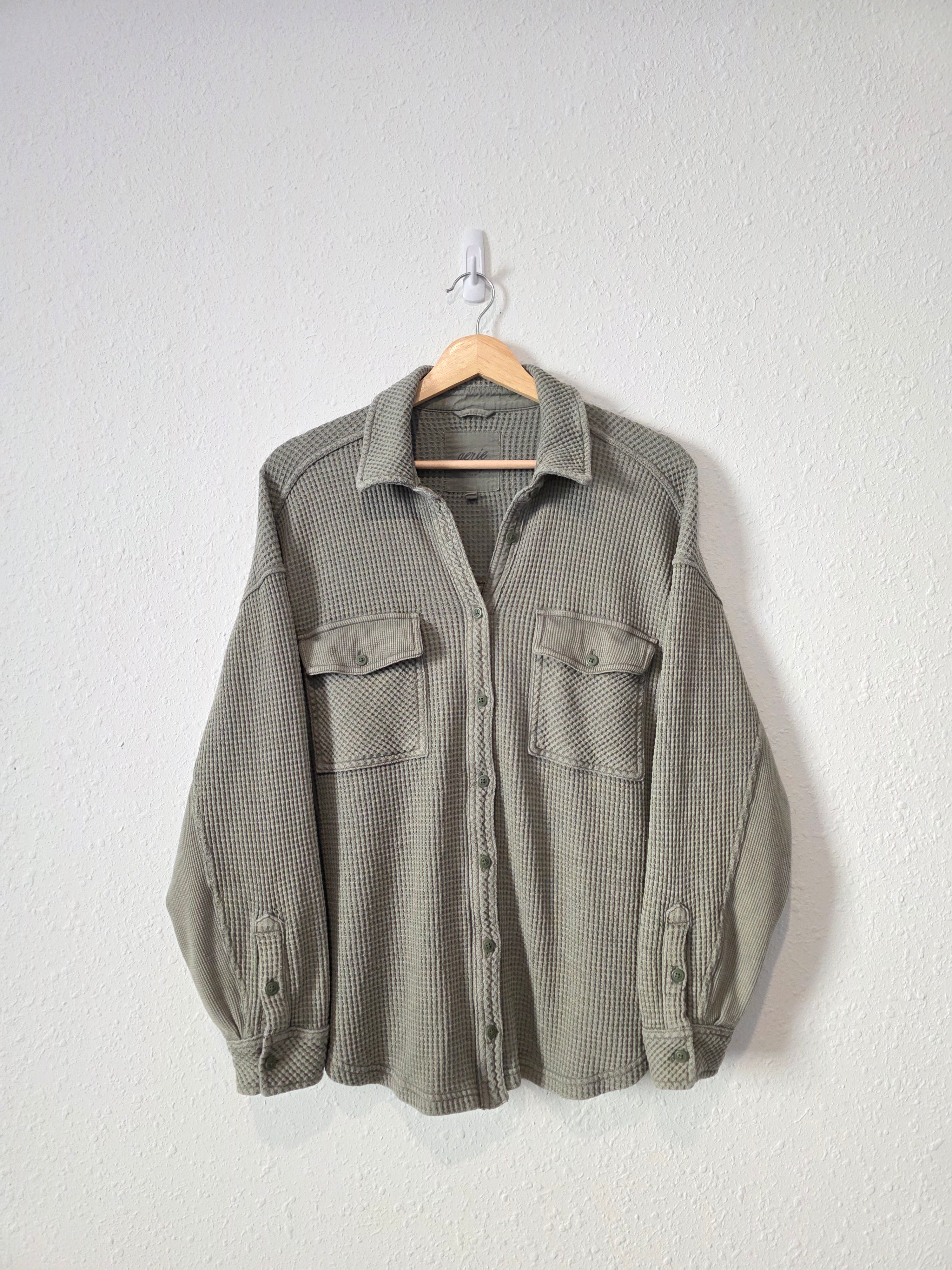 Aerie Olive Waffle Shirt Jacket (S)