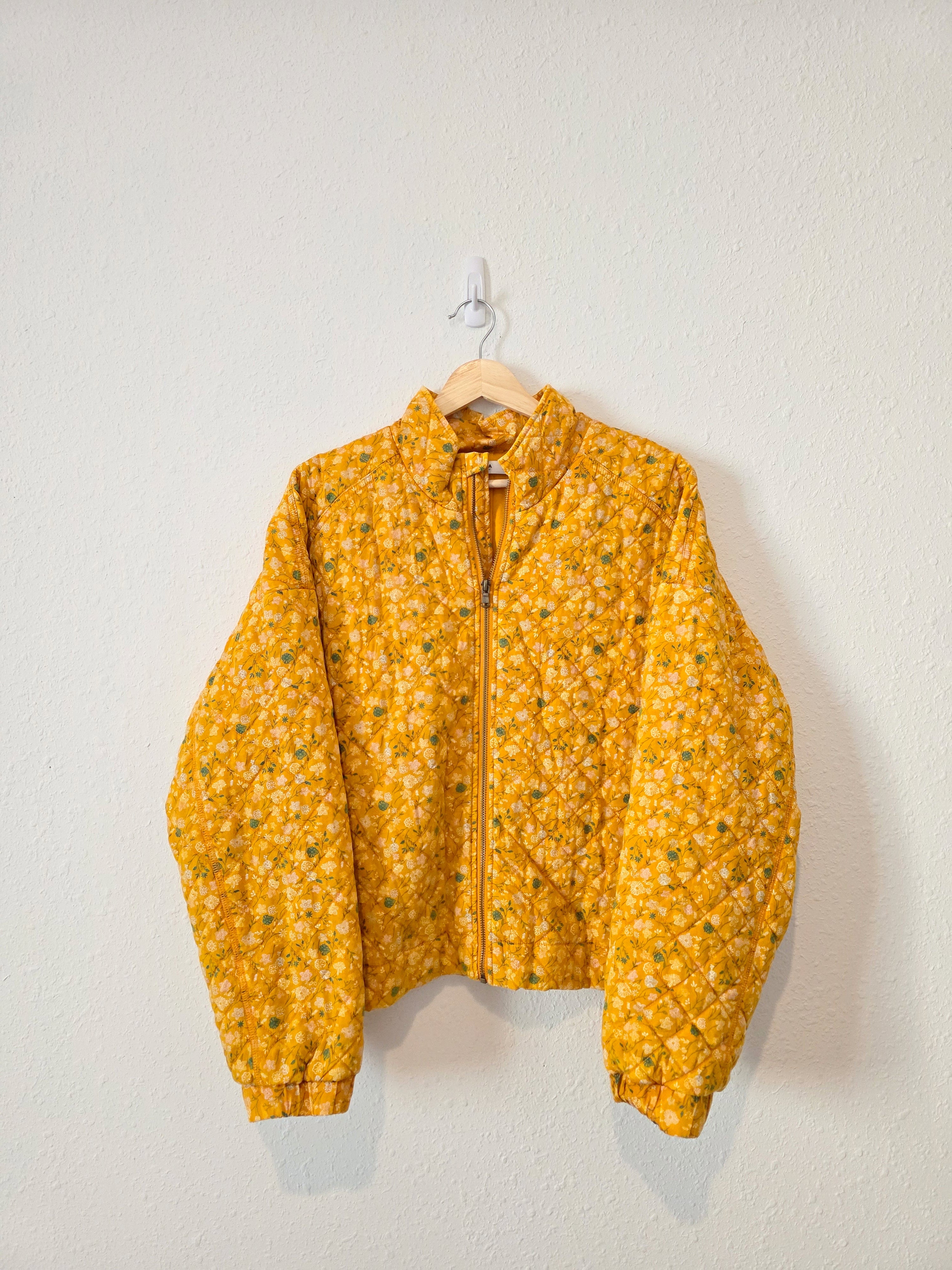 Mustard Floral Quilted Jacket (L)
