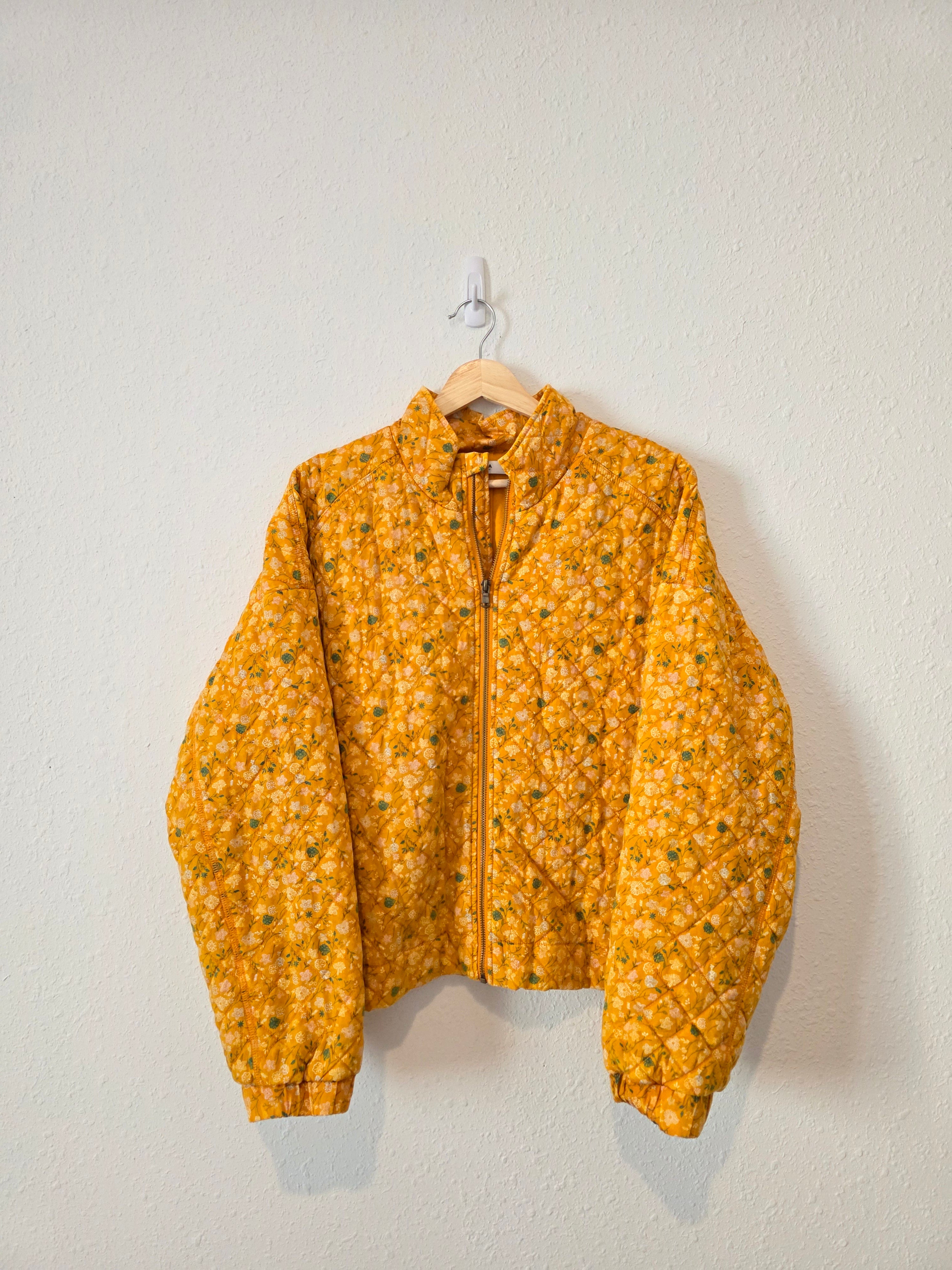 Mustard Floral Quilted Jacket (L)