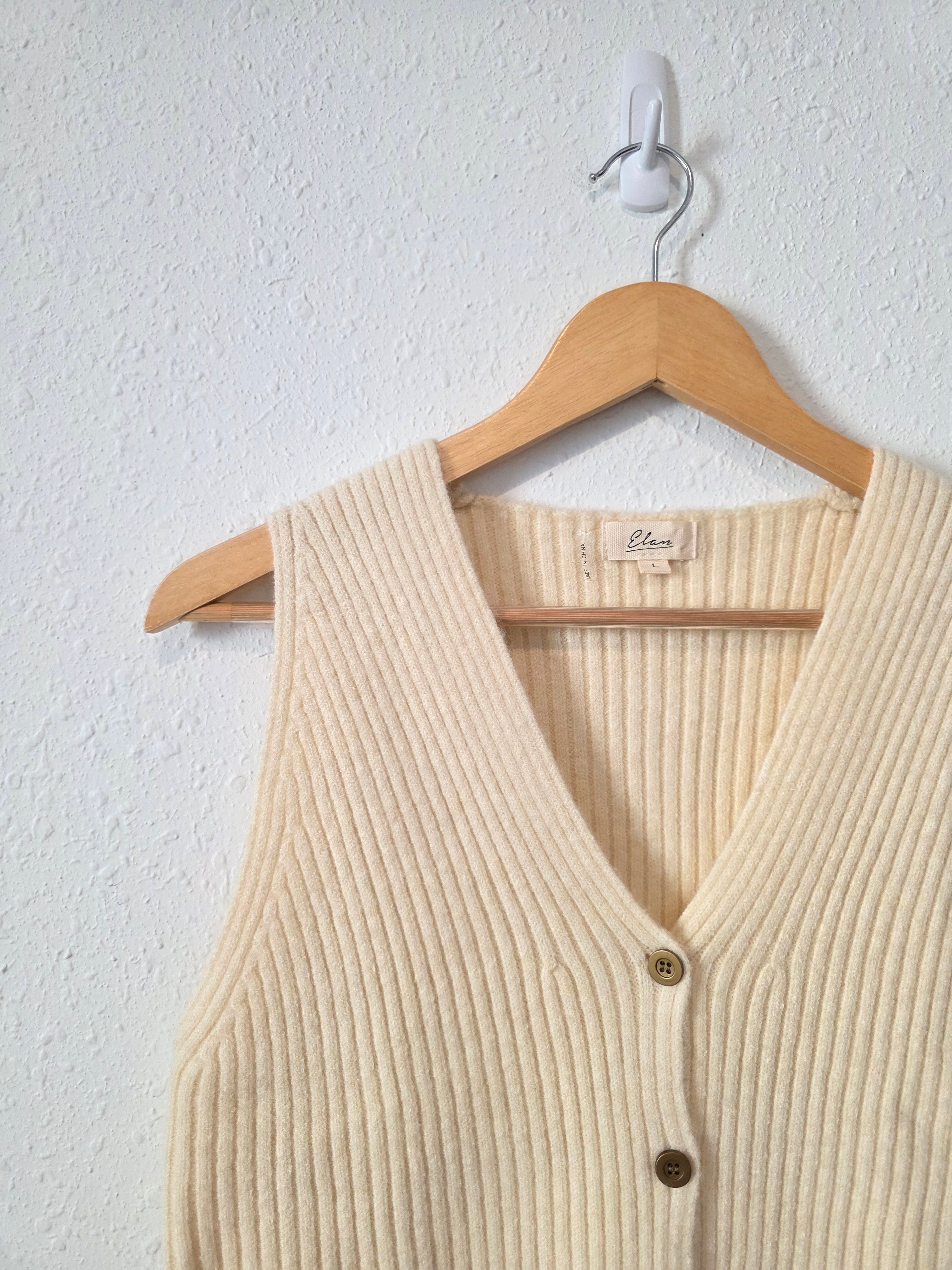 Elan Cream Ribbed Sweater Vest (L)