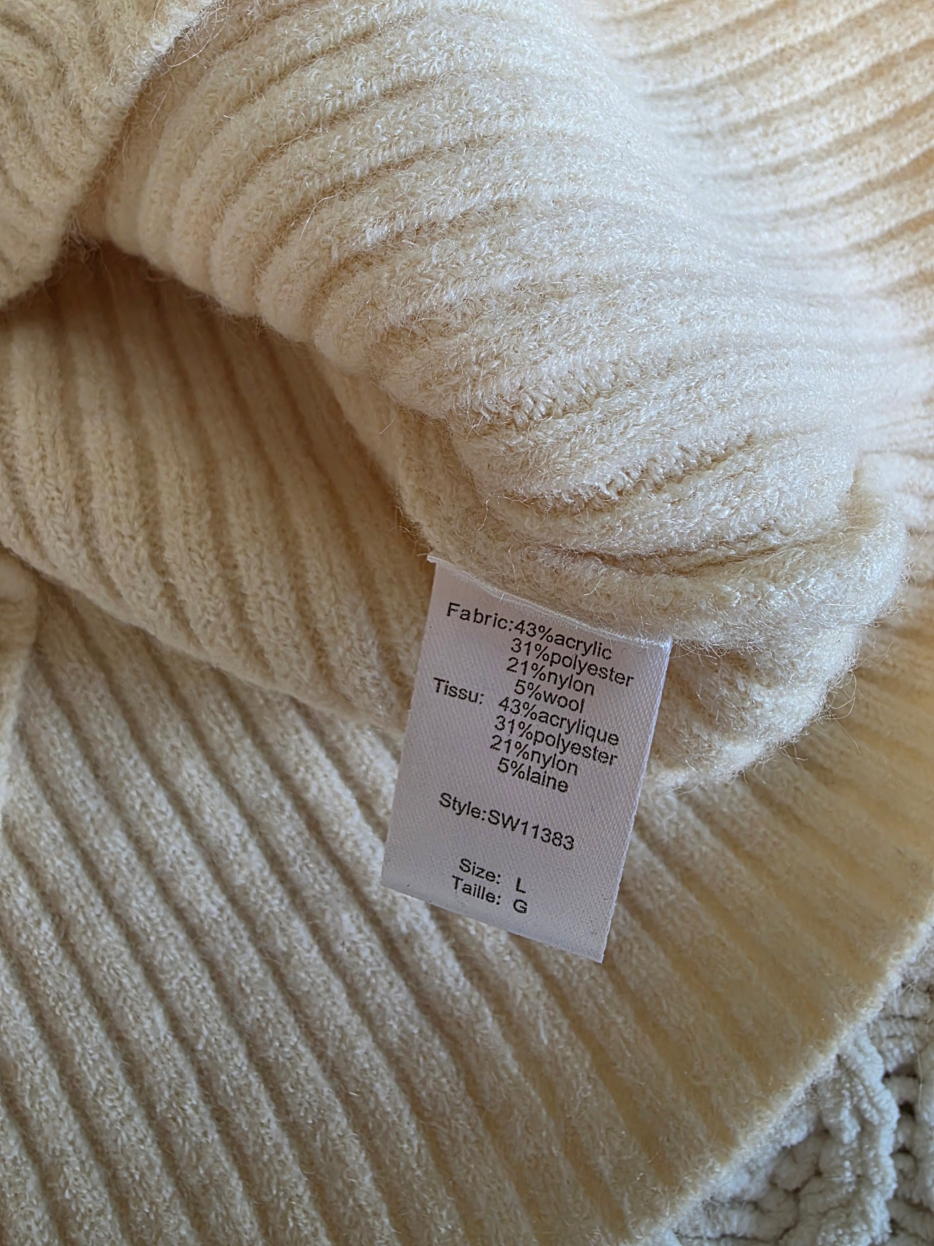 Elan Cream Ribbed Sweater Vest (L)