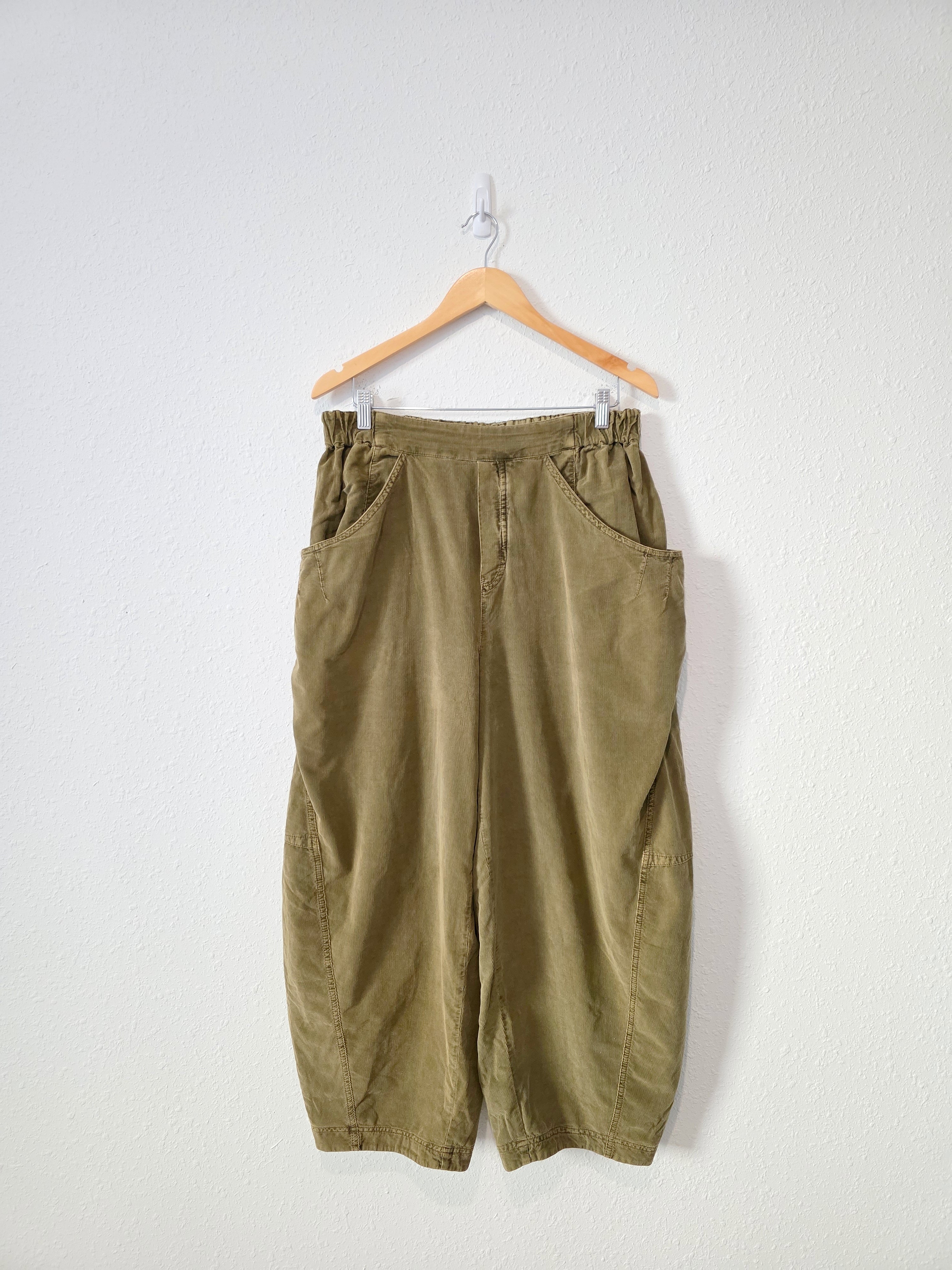 Free People Olive Corduroy Barrel Pants (L)