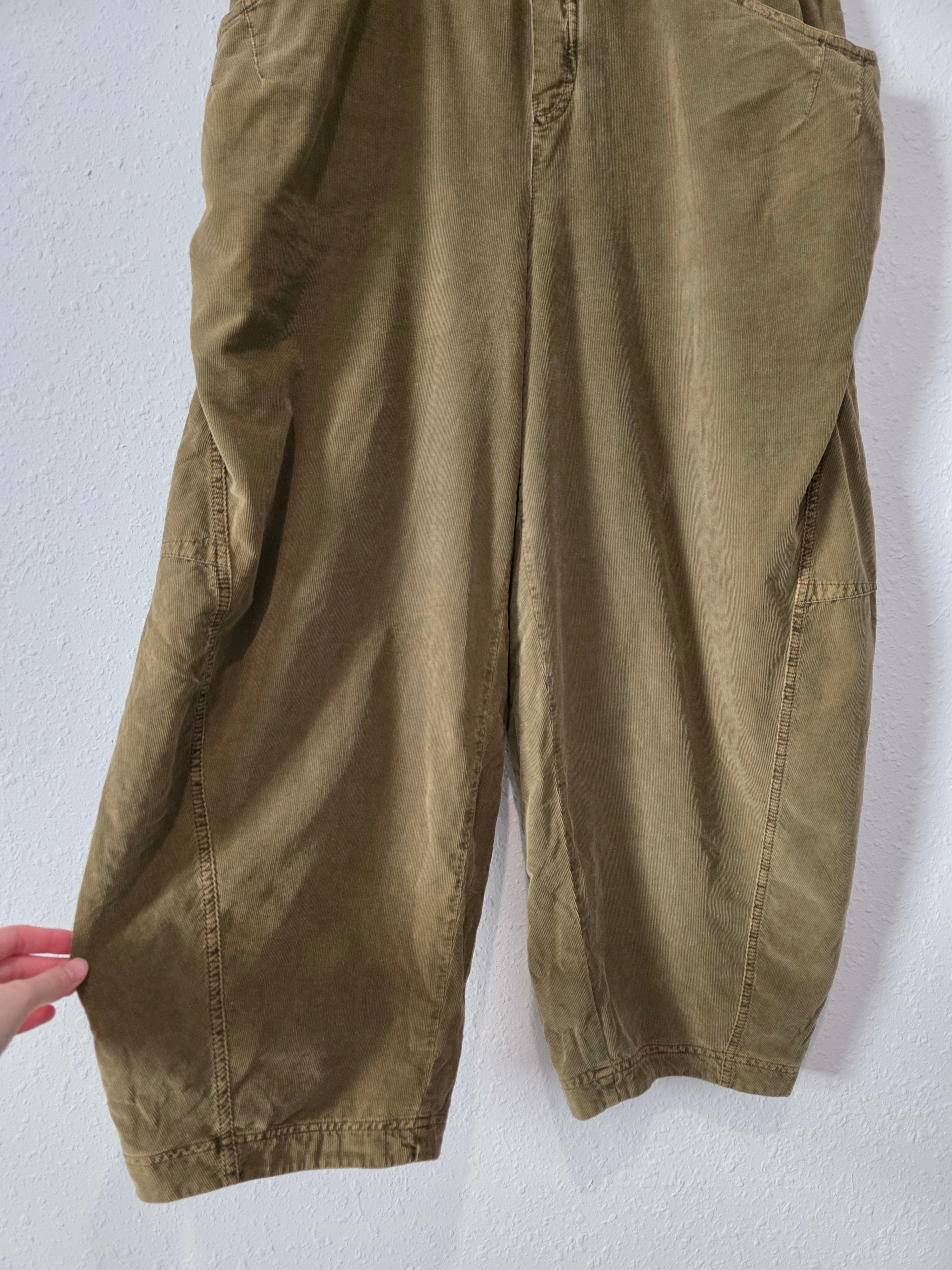 Free People Olive Corduroy Barrel Pants (L)