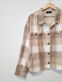 Able Neutral Plaid Shirt Jacket (XXL)