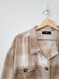 Able Neutral Plaid Shirt Jacket (XXL)